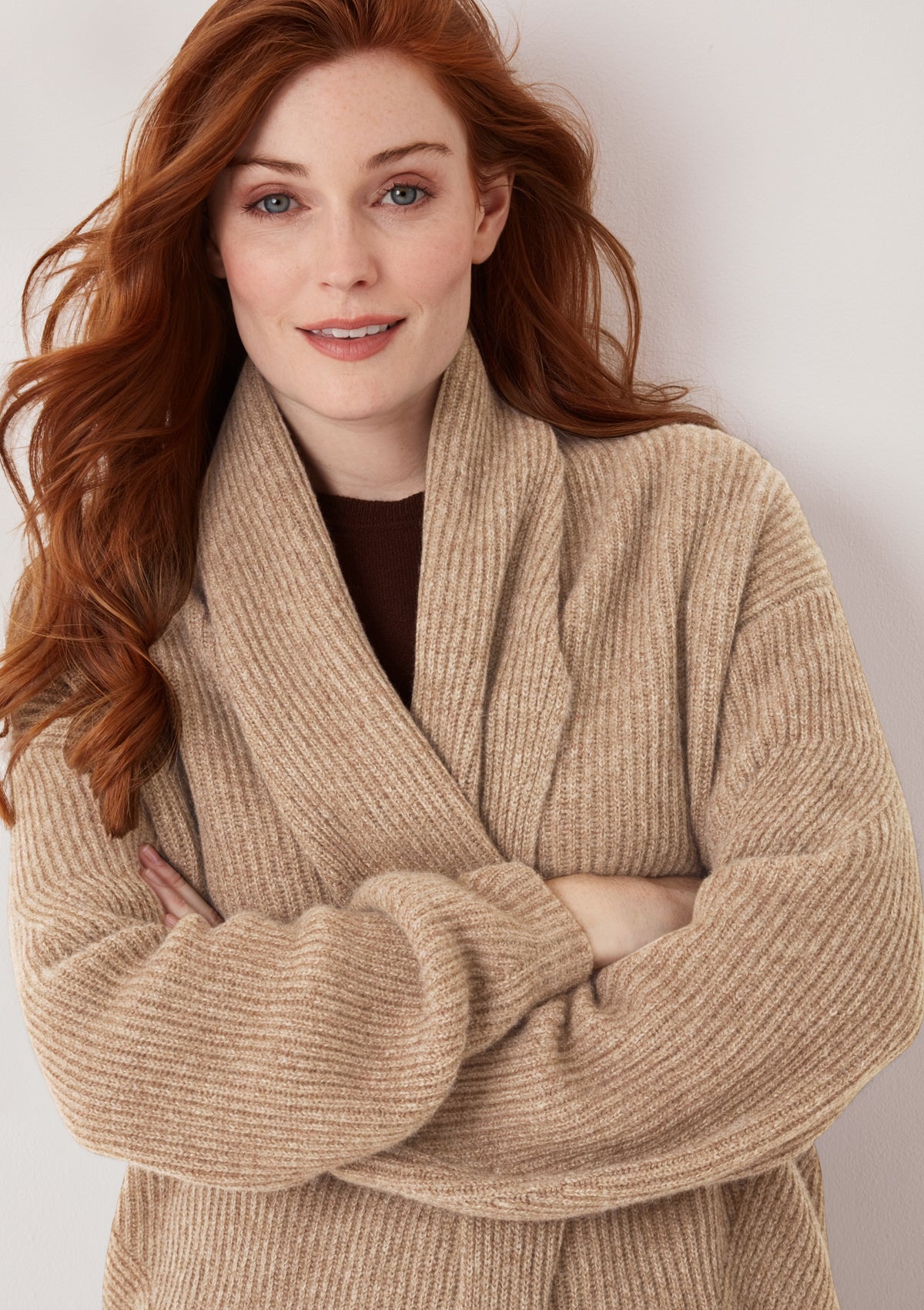 Ribbed Cashmere Coatigan in Chanterelle