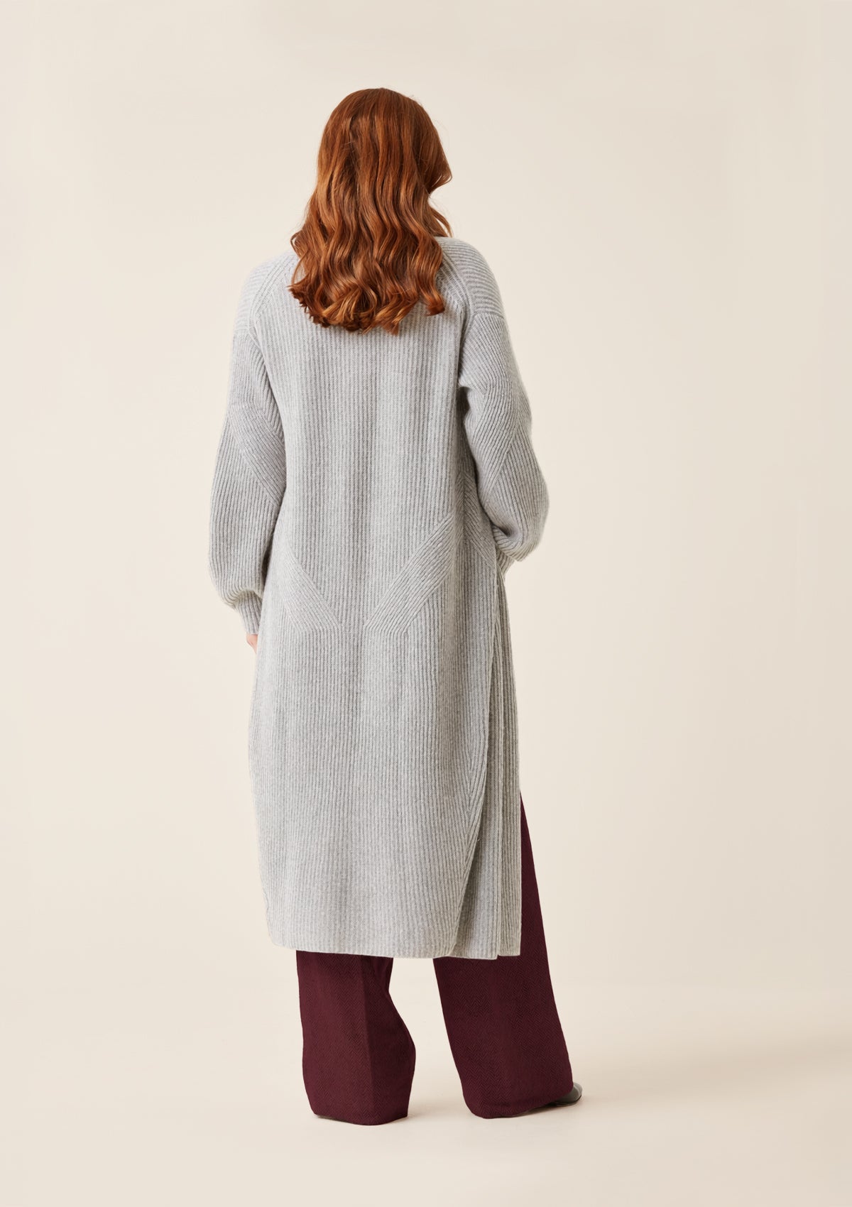 Ribbed Cashmere Coatigan in Foggy Grey