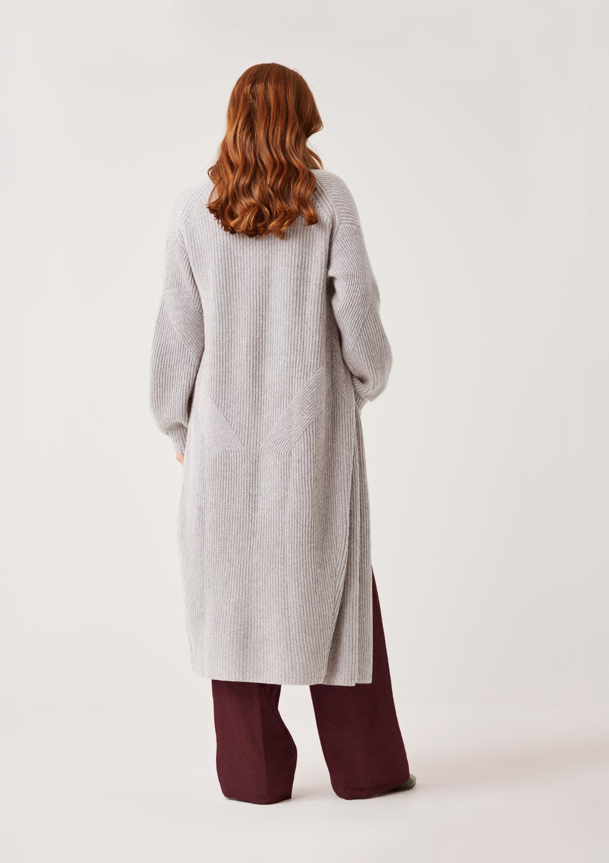 Ribbed Cashmere Coatigan in Foggy Grey