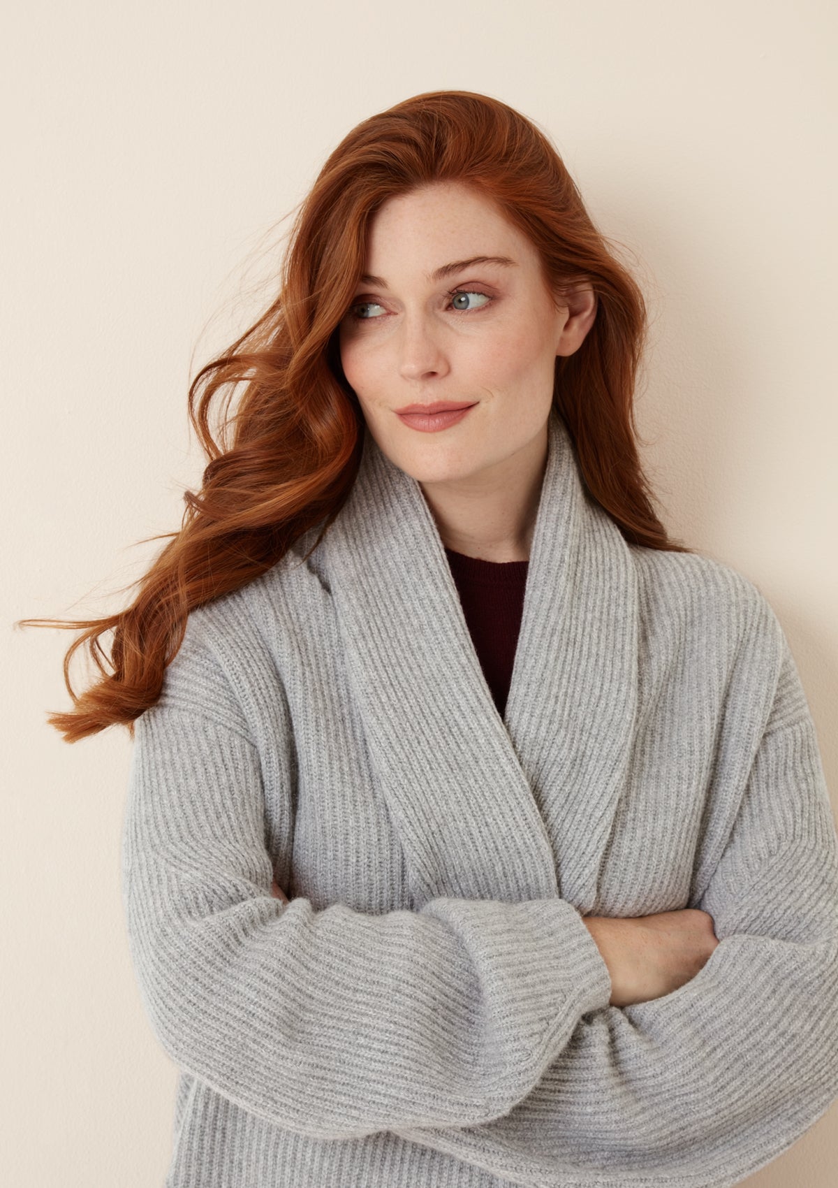 Ribbed Cashmere Coatigan in Foggy Grey