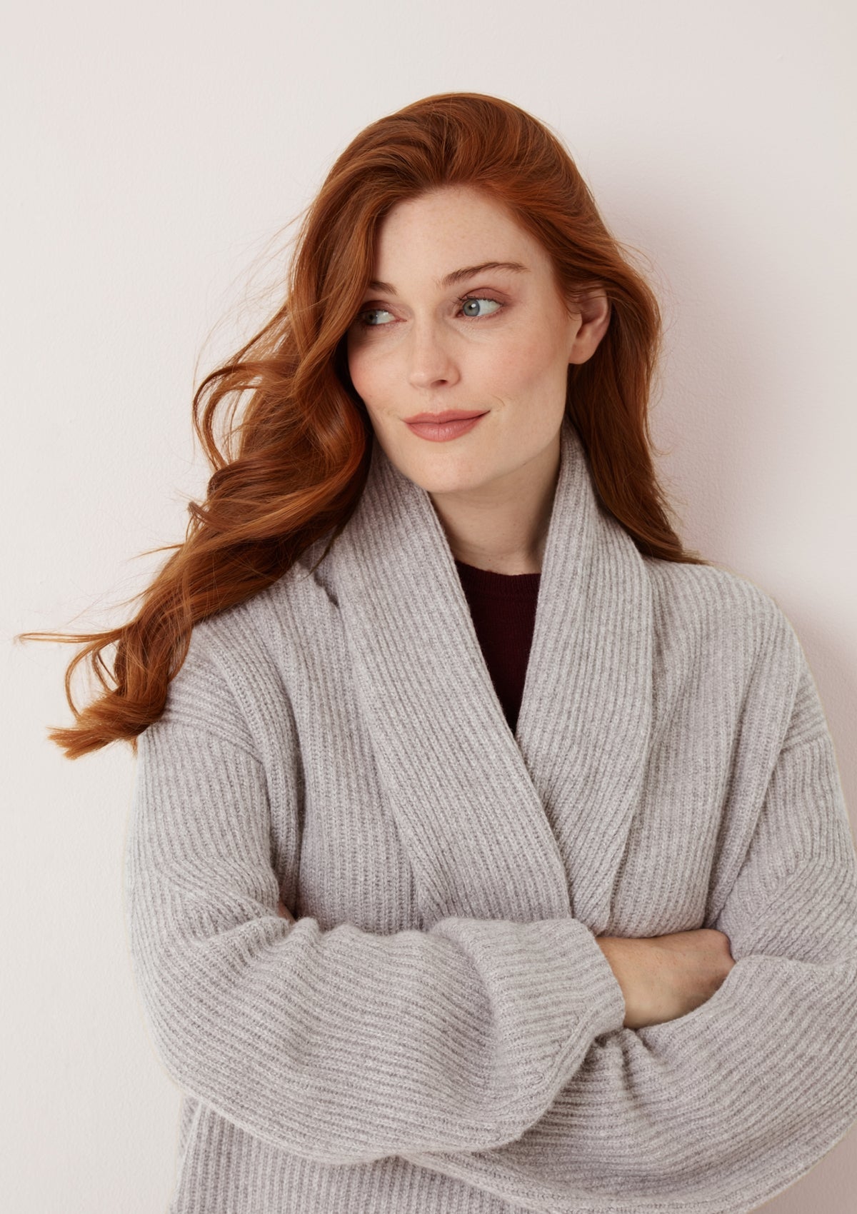 Ribbed Cashmere Coatigan in Foggy Grey