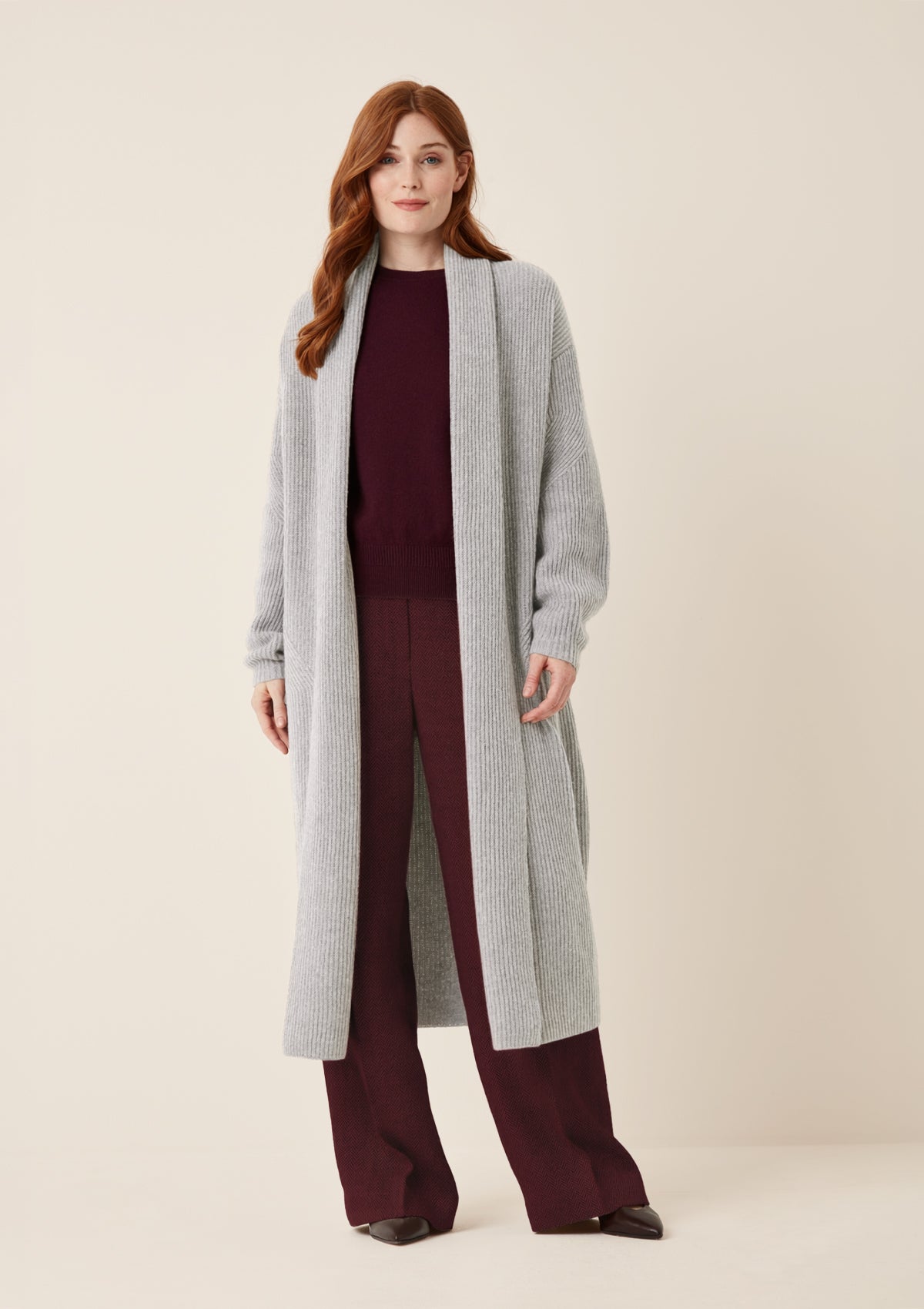 Ribbed Cashmere Coatigan in Foggy Grey