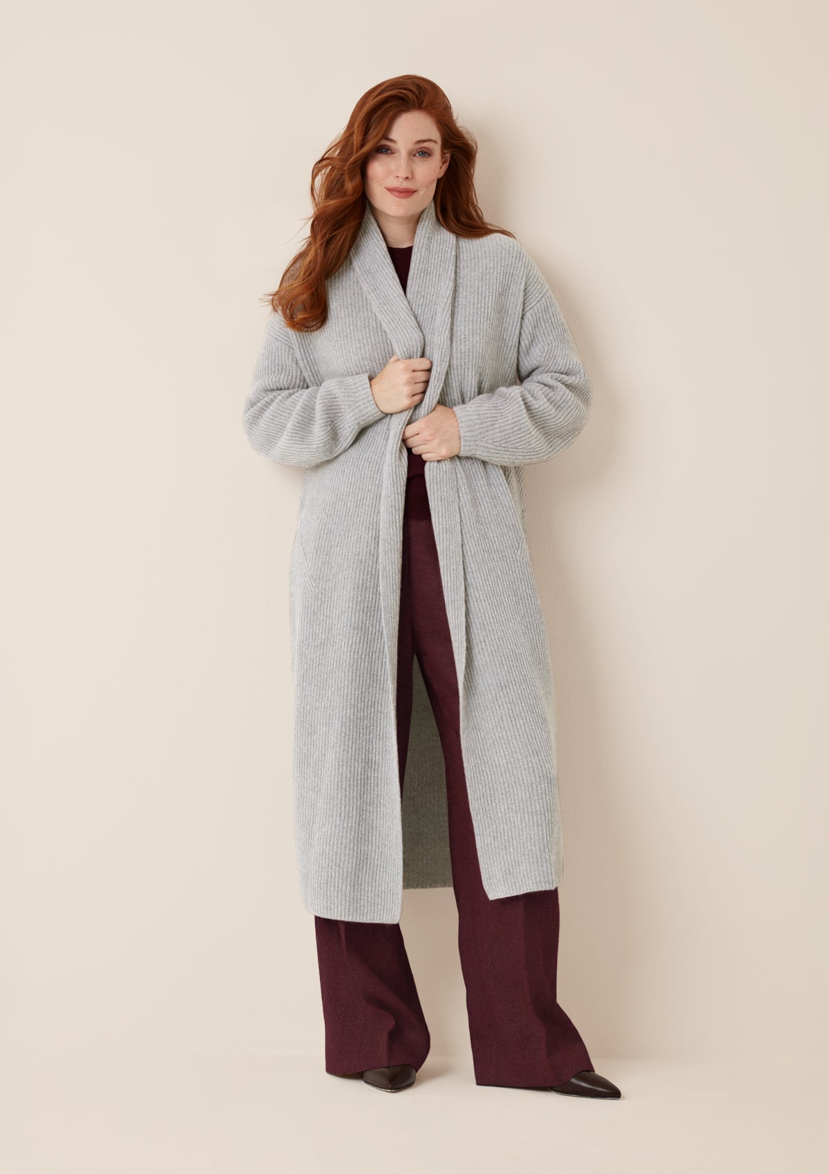 Ribbed Cashmere Coatigan in Foggy Grey