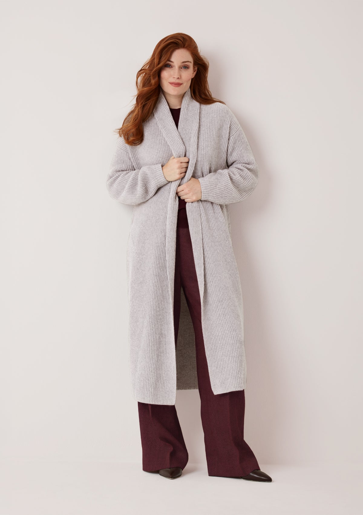 Ribbed Cashmere Coatigan in Foggy Grey