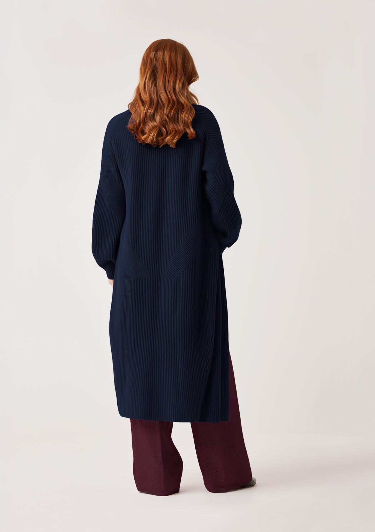 Ribbed Cashmere Coatigan in Midnight Blue