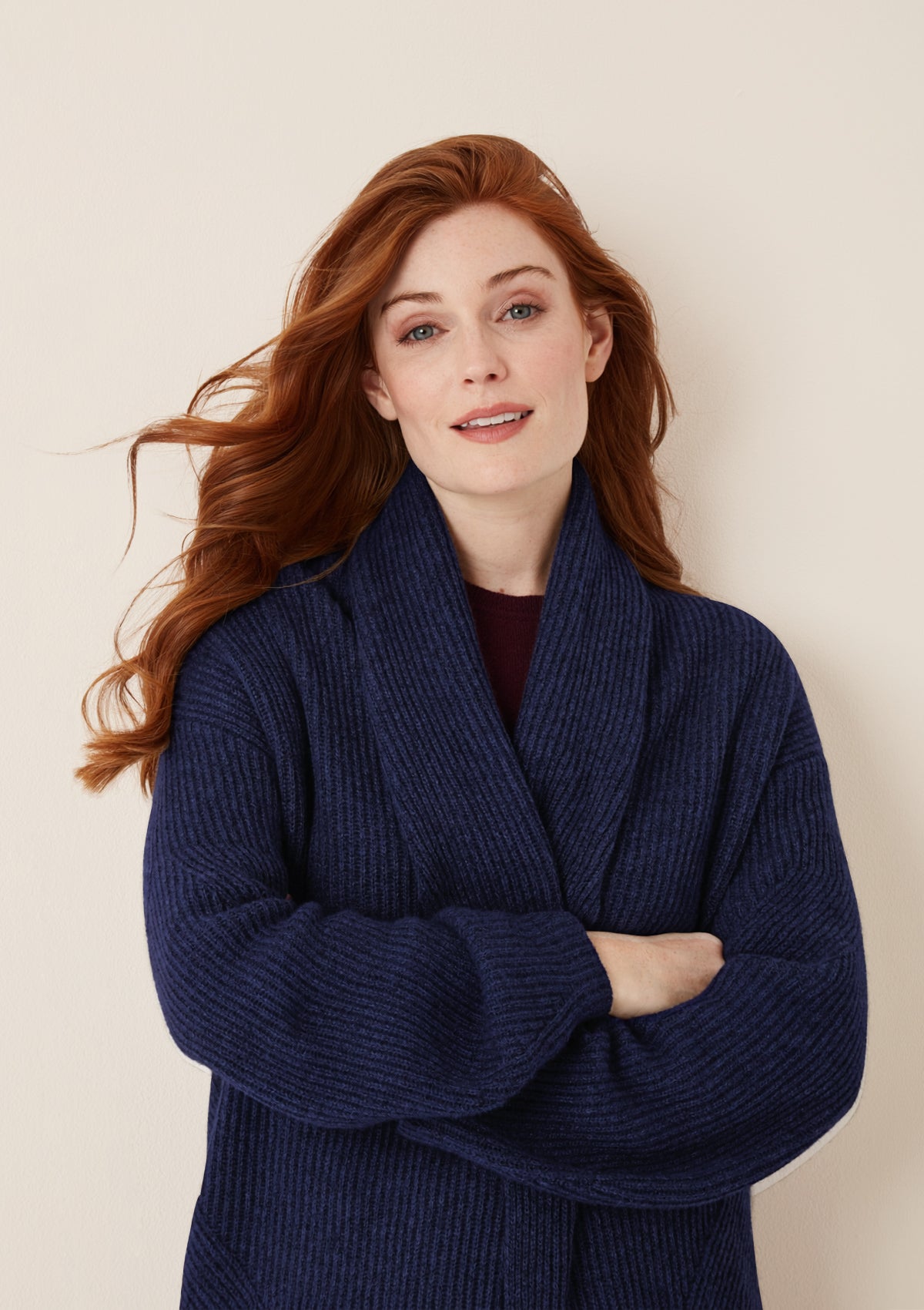 Ribbed Cashmere Coatigan in Midnight Blue