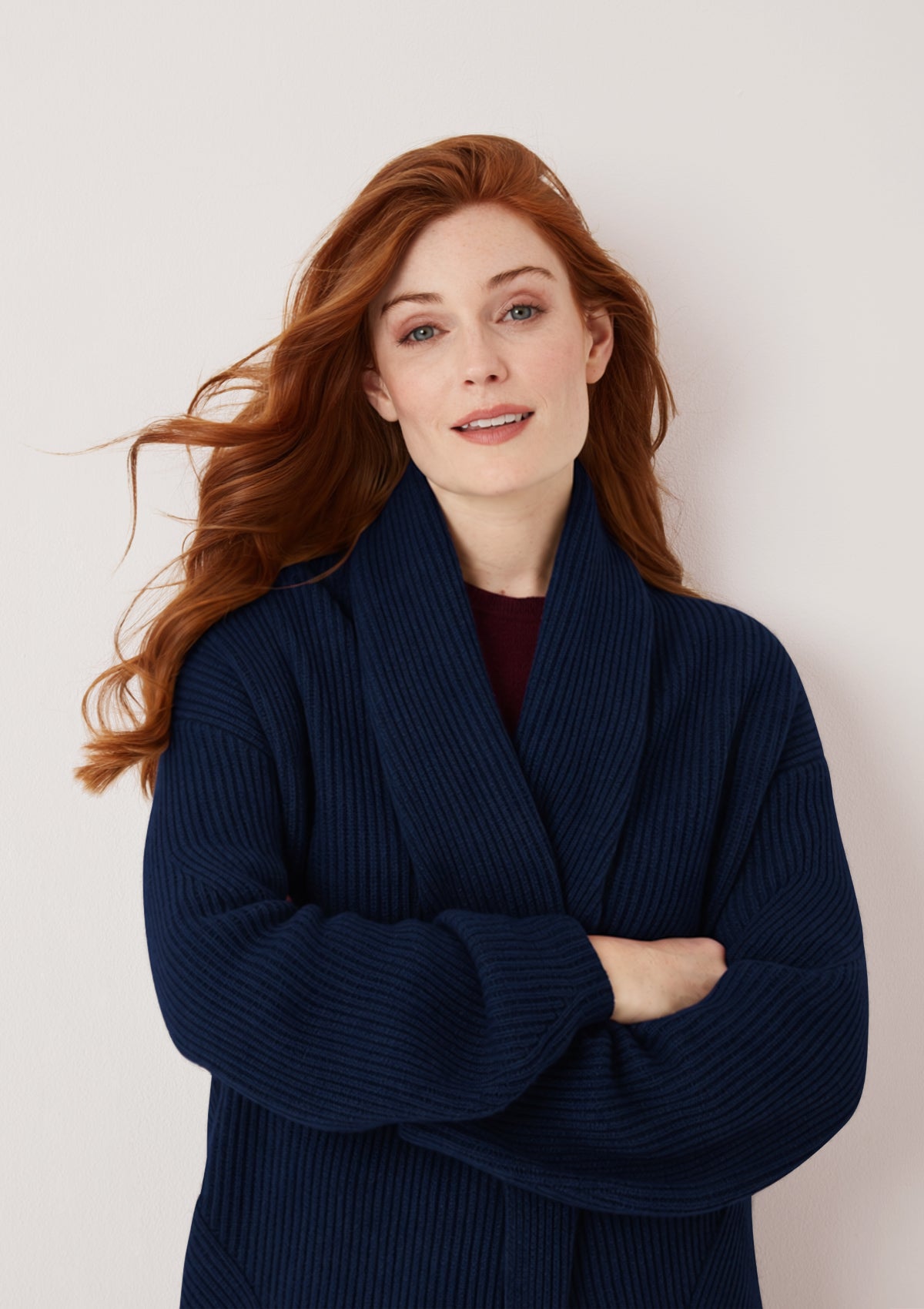Ribbed Cashmere Coatigan in Midnight Blue