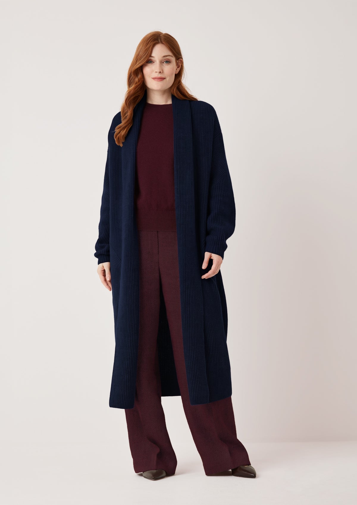 Ribbed Cashmere Coatigan in Midnight Blue