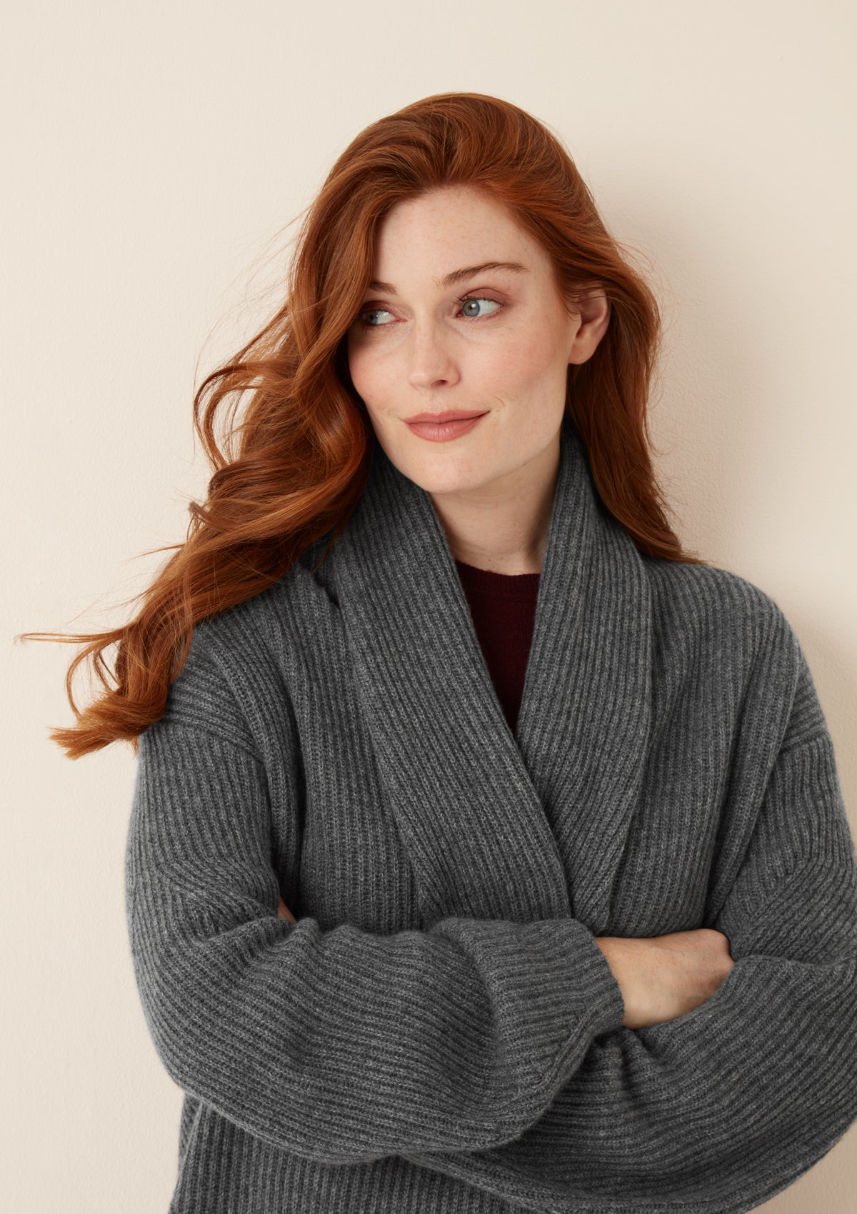 Ribbed Cashmere Coatigan in Pewter Grey