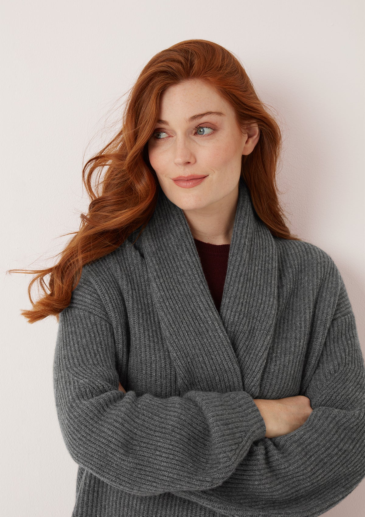 Ribbed Cashmere Coatigan in Pewter Grey