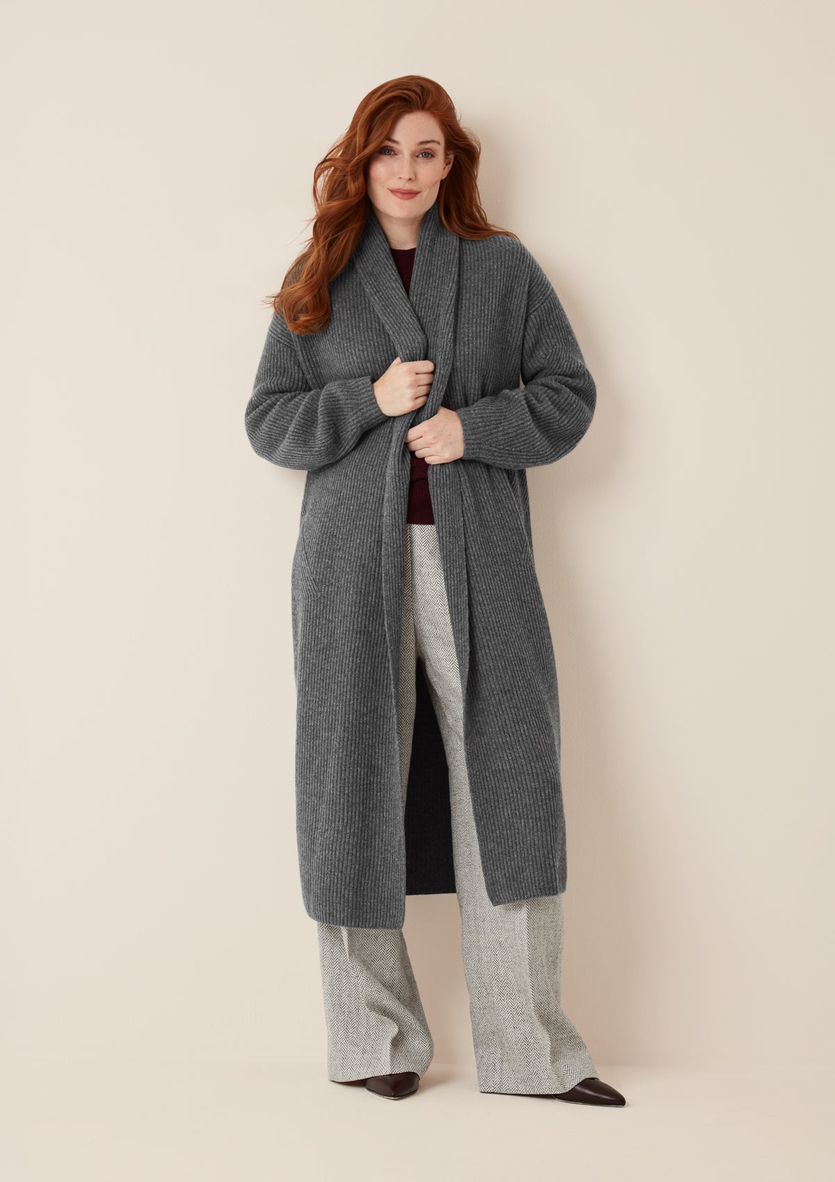 Ribbed Cashmere Coatigan in Pewter Grey