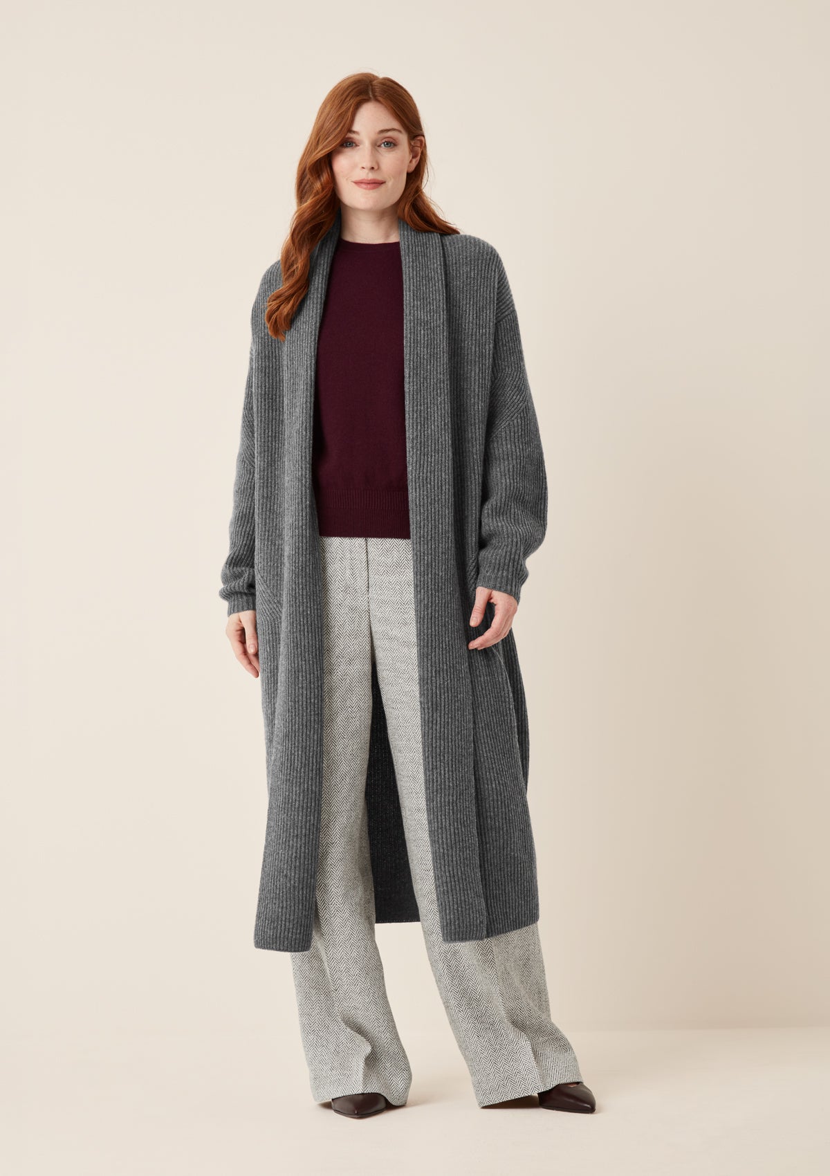 Ribbed Cashmere Coatigan in Pewter Grey