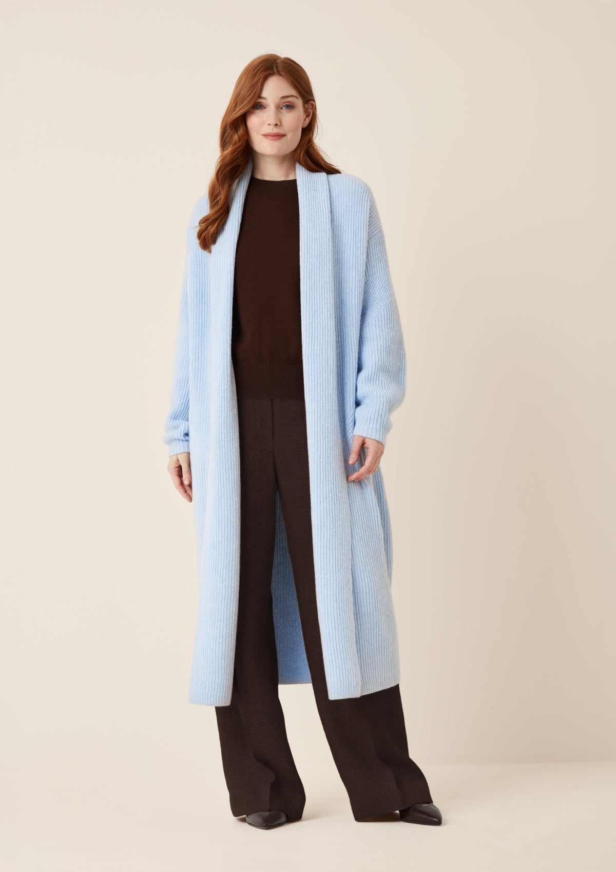 Ribbed Cashmere Coatigan in Skyway Blue