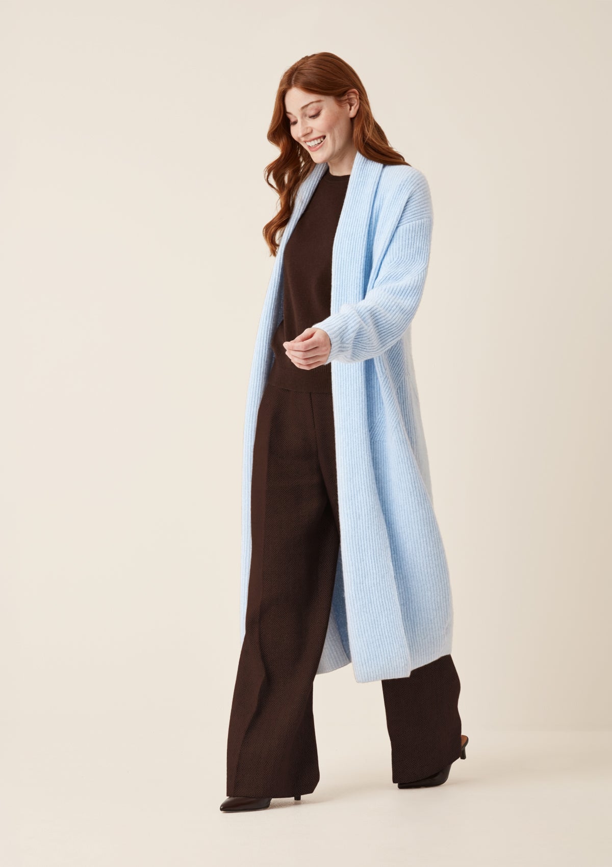 Ribbed Cashmere Coatigan in Skyway Blue