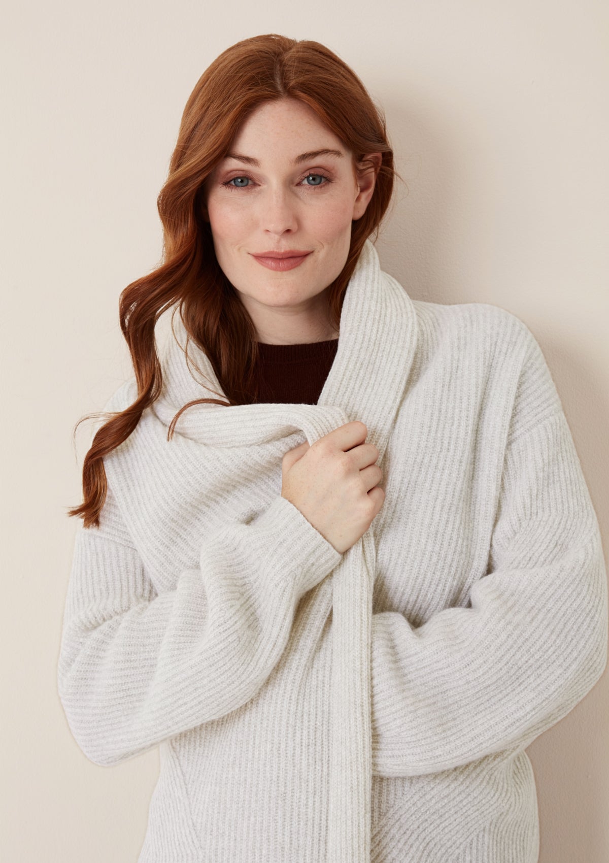 Ribbed Cashmere Coatigan in Snow White