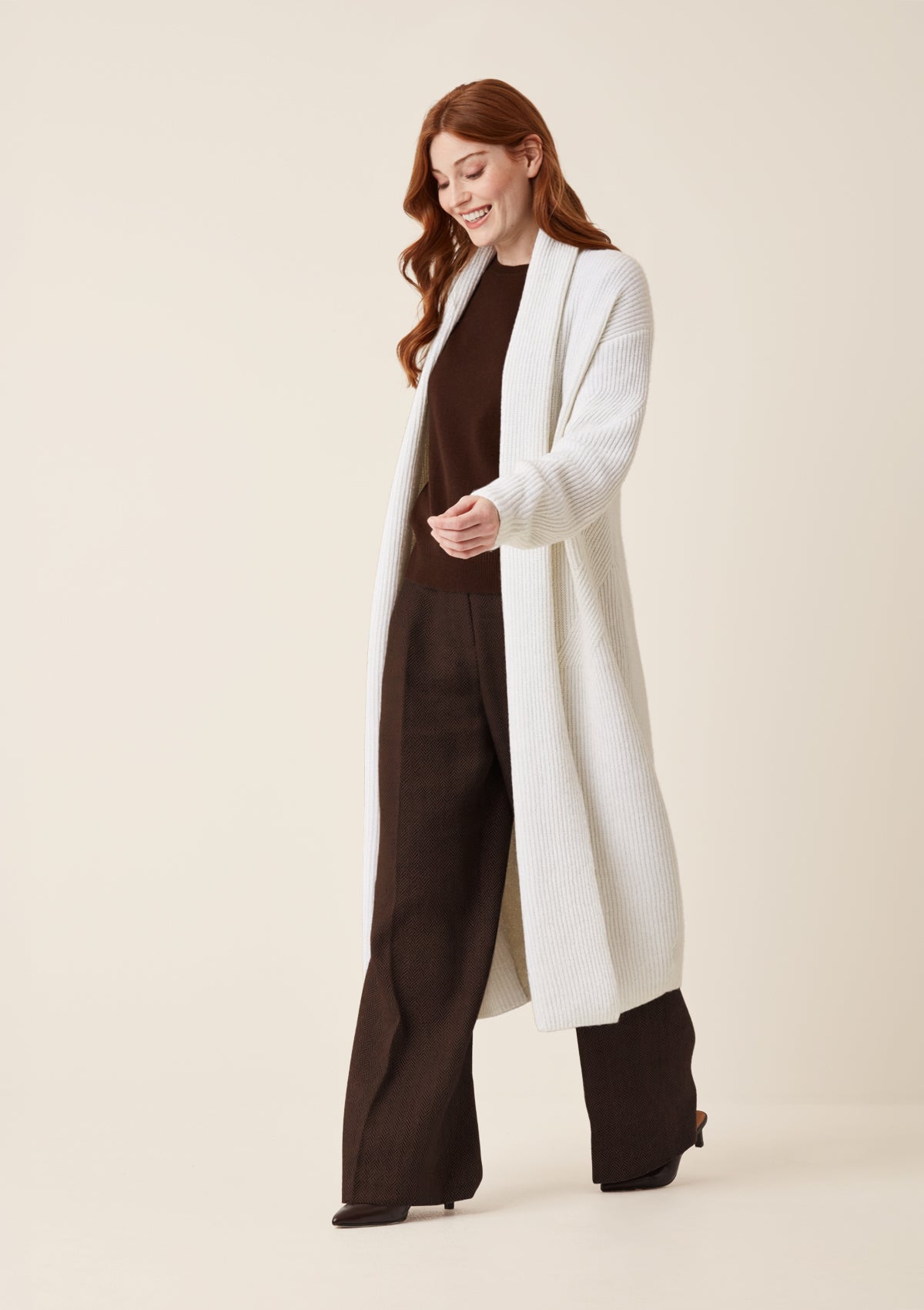 Ribbed Cashmere Coatigan in Snow White