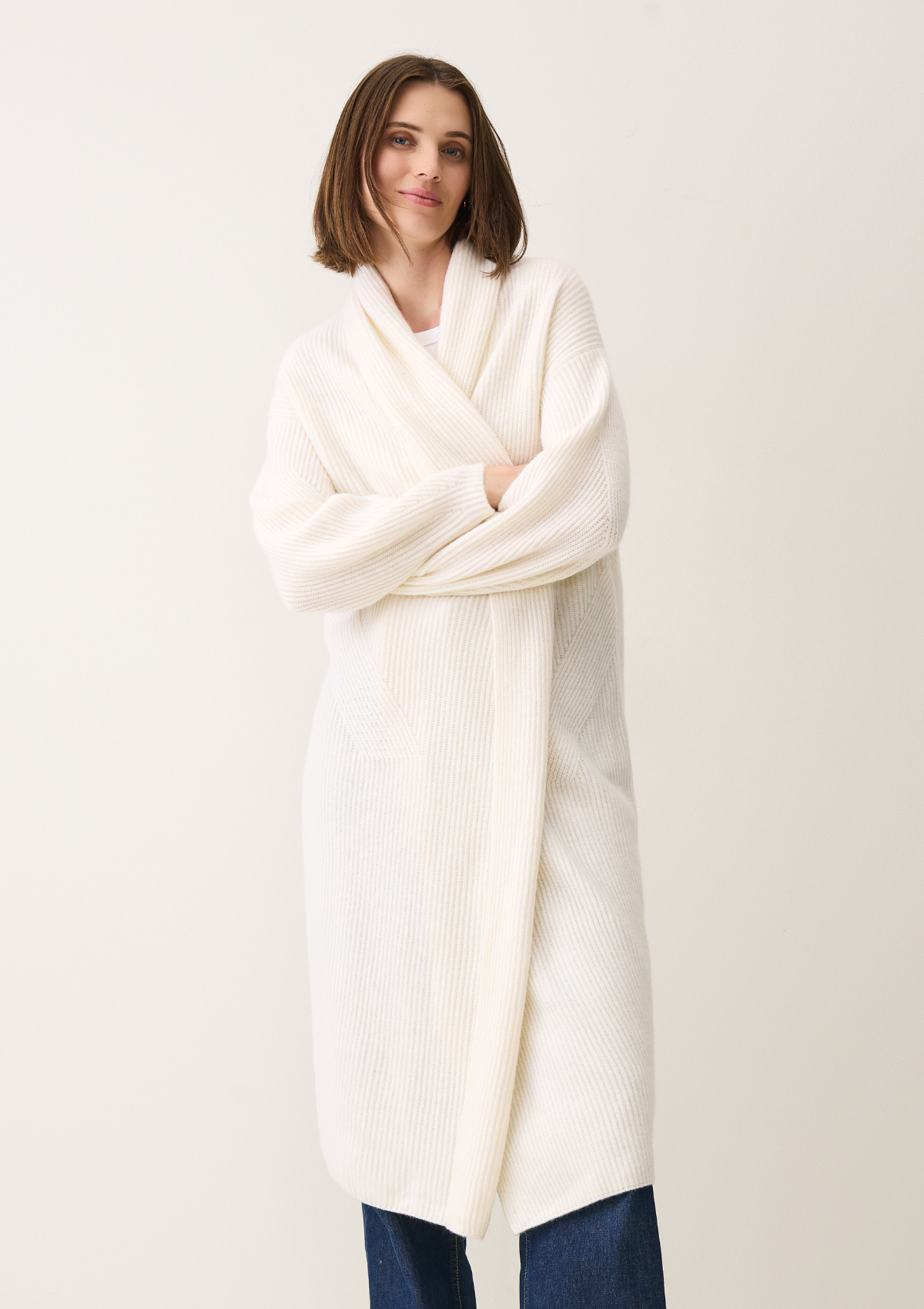 Ribbed Cashmere Coatigan in Snow White