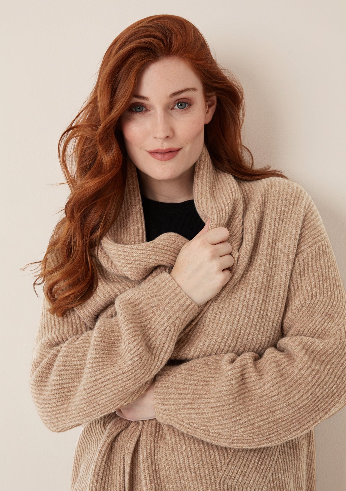 Ribbed Cashmere Coatigan in Toffee