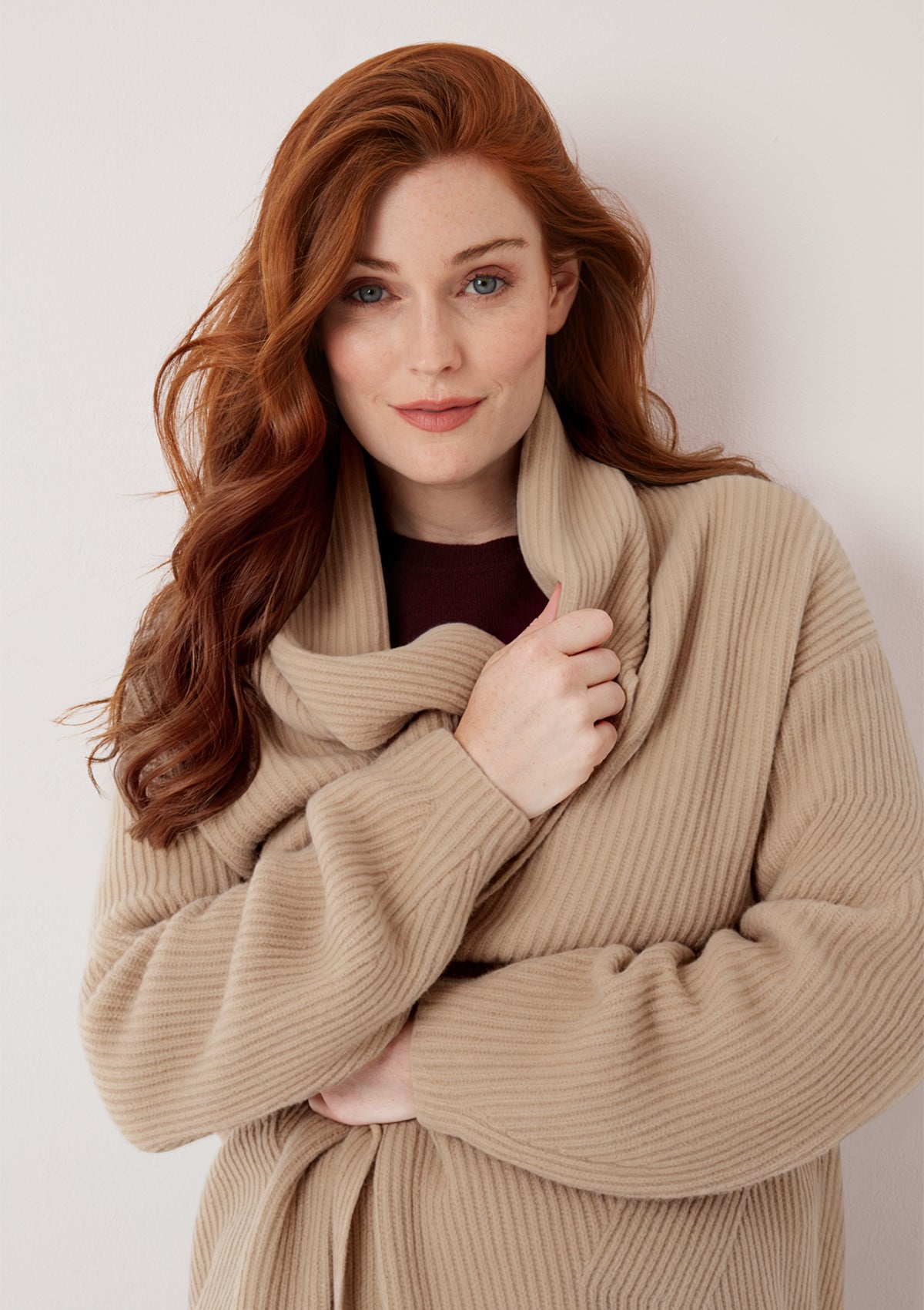 Ribbed Cashmere Coatigan in Toffee