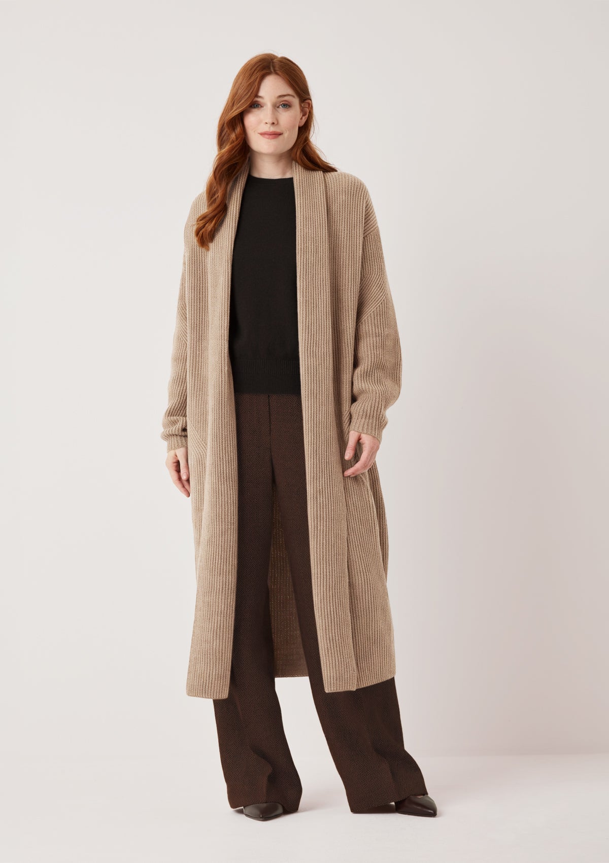 Ribbed Cashmere Coatigan in Toffee