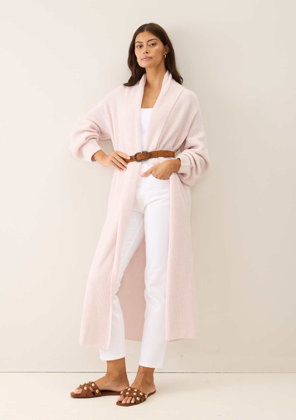 Ribbed Cashmere Coatigan in Ballet Pink