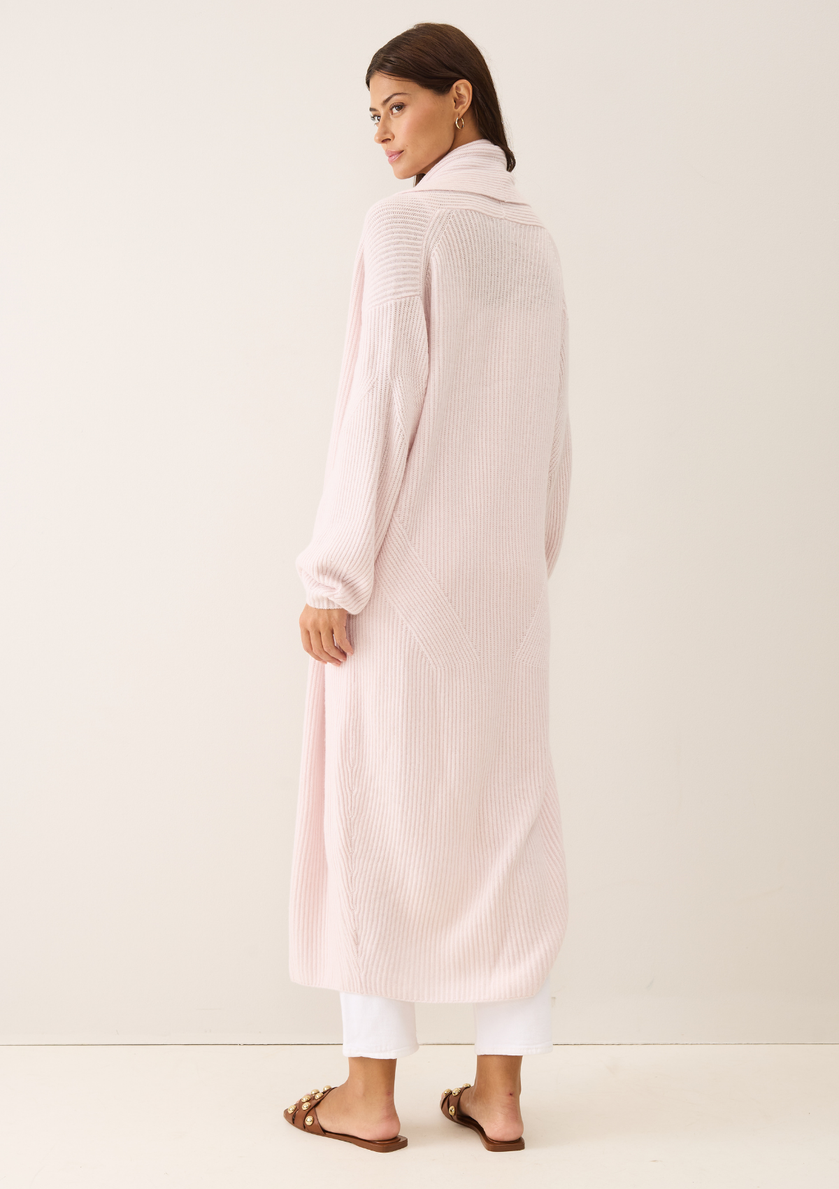 Ribbed Cashmere Coatigan in Ballet Pink
