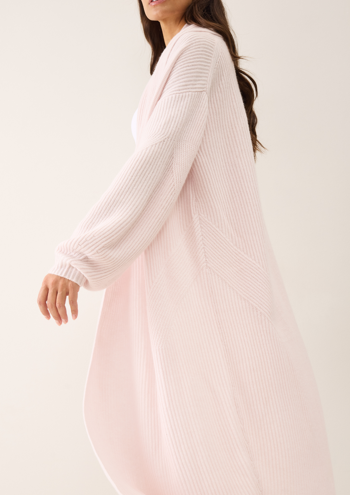 Ribbed Cashmere Coatigan in Ballet Pink