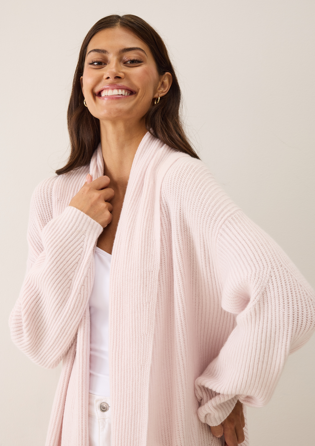 Ribbed Cashmere Coatigan in Ballet Pink