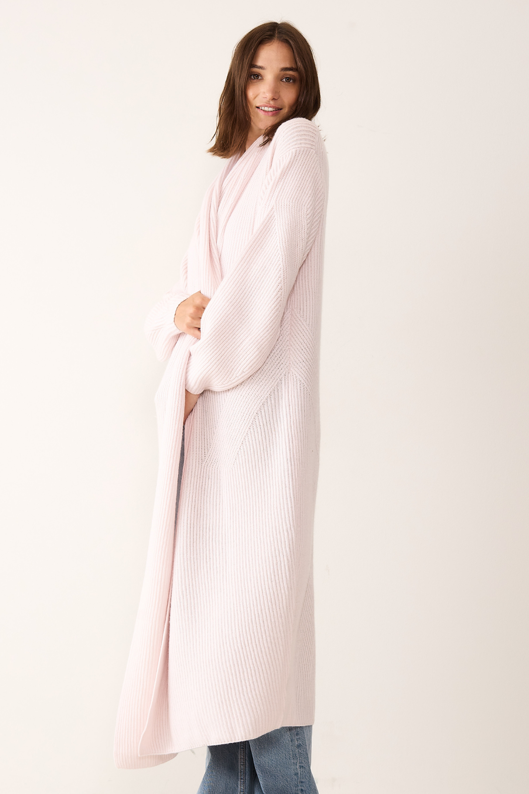 Ribbed Cashmere Coatigan in Ballet Pink