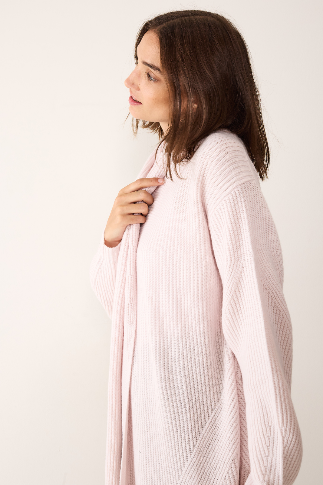 Ribbed Cashmere Coatigan in Ballet Pink