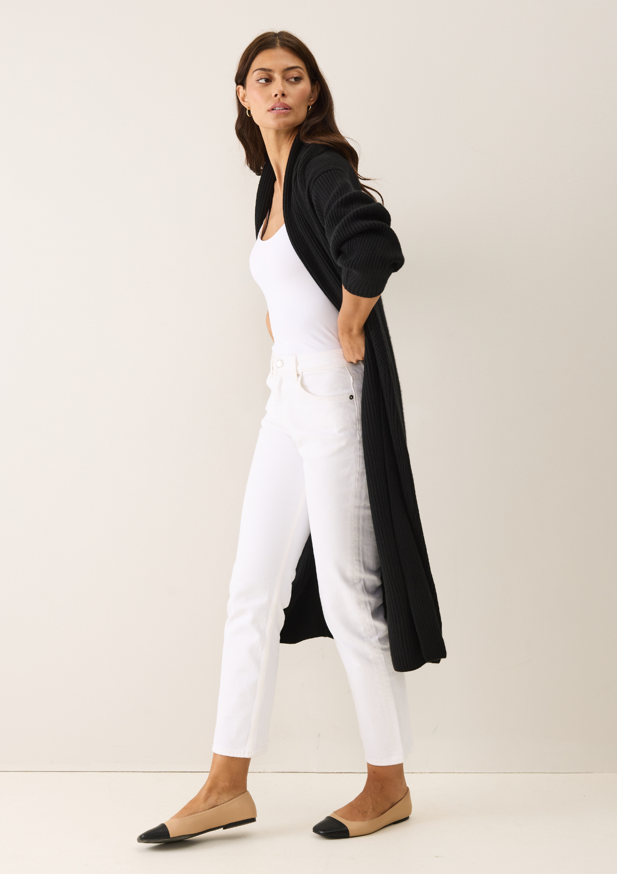 Ribbed Cashmere Coatigan in Black