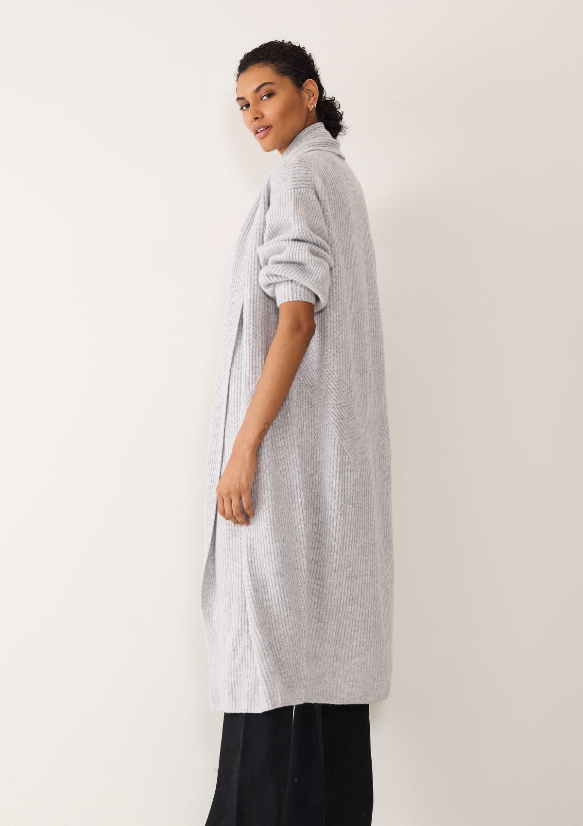 Ribbed Cashmere Coatigan in Foggy Grey