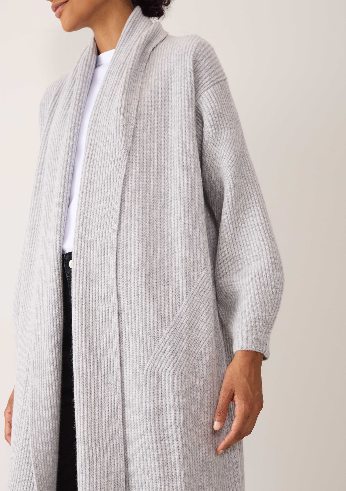 Ribbed Cashmere Coatigan in Foggy Grey