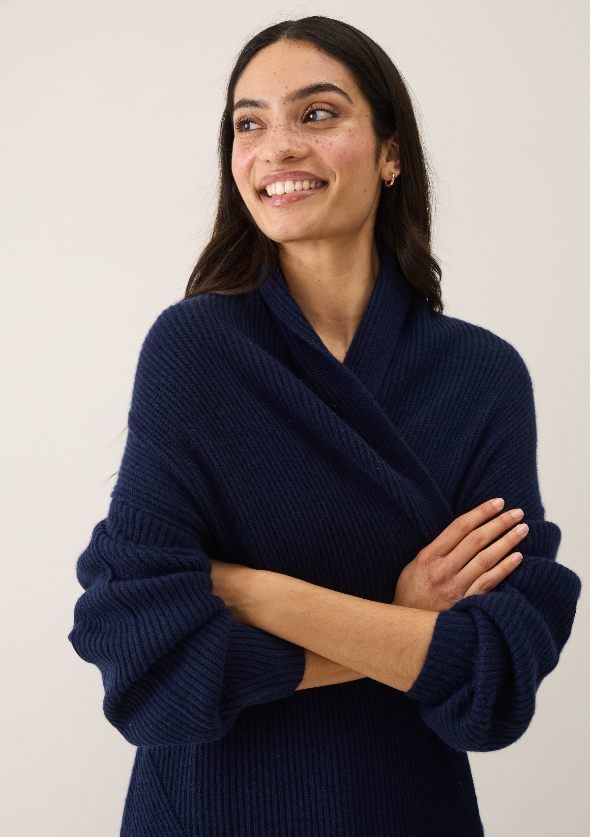 Ribbed Cashmere Coatigan in Midnight Blue