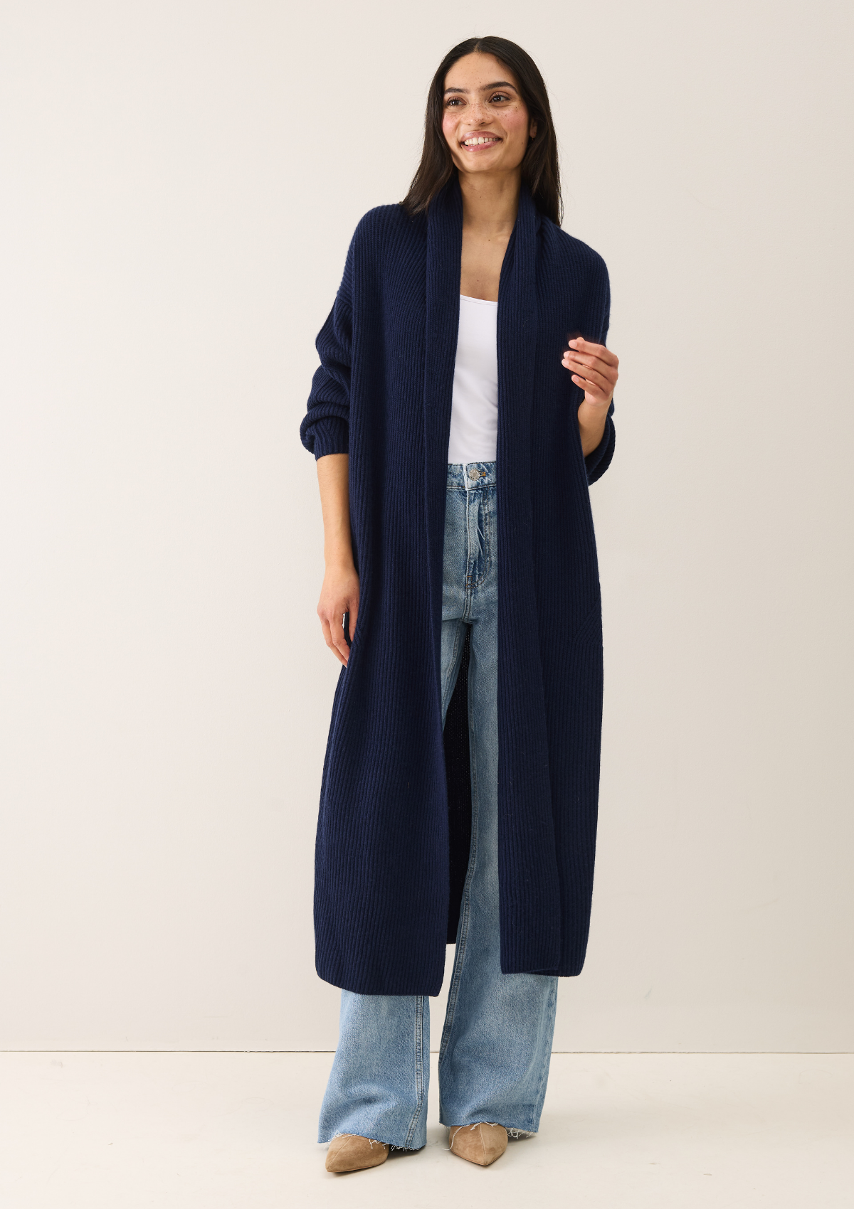 Ribbed Cashmere Coatigan in Midnight Blue