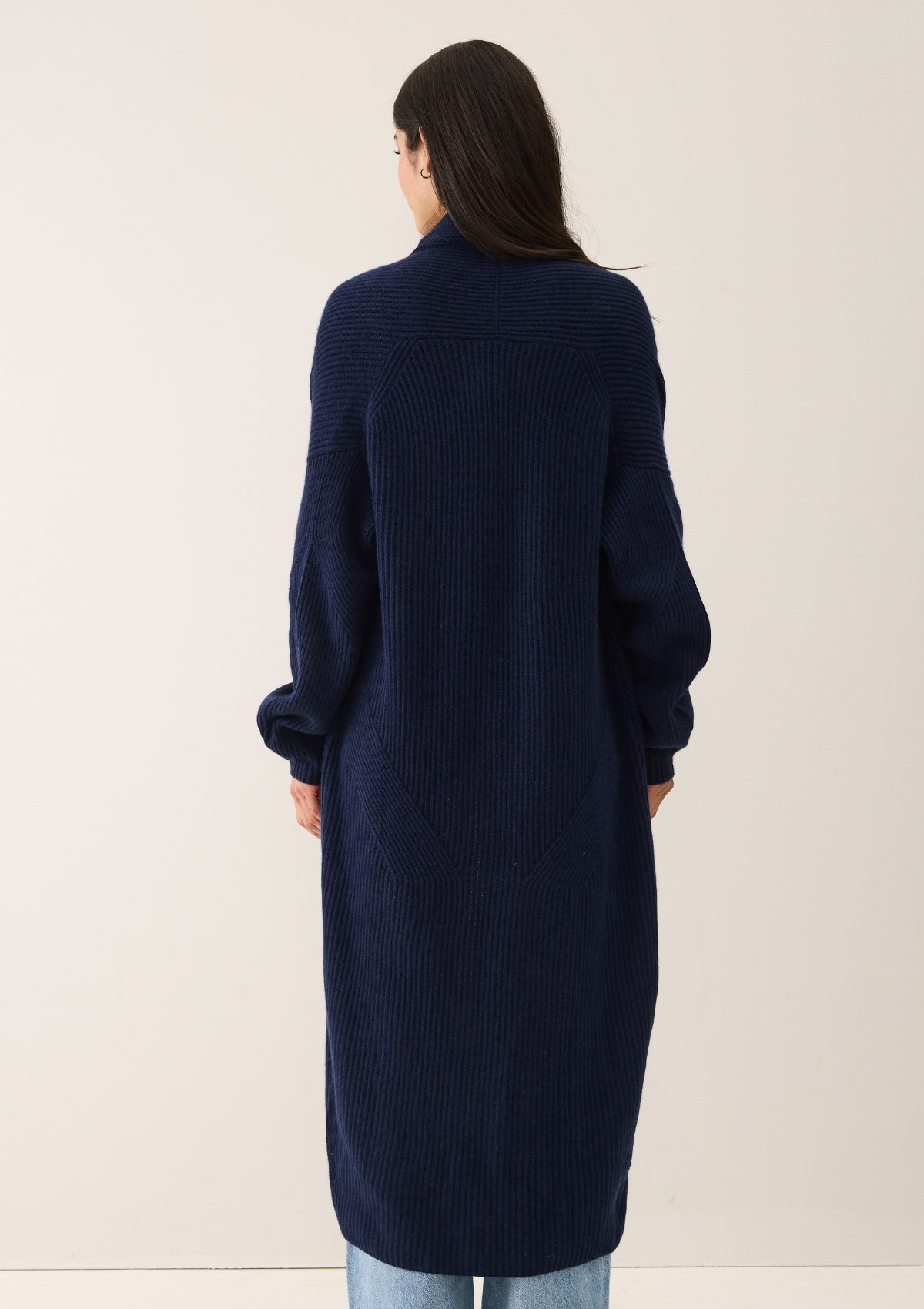 Ribbed Cashmere Coatigan in Midnight Blue
