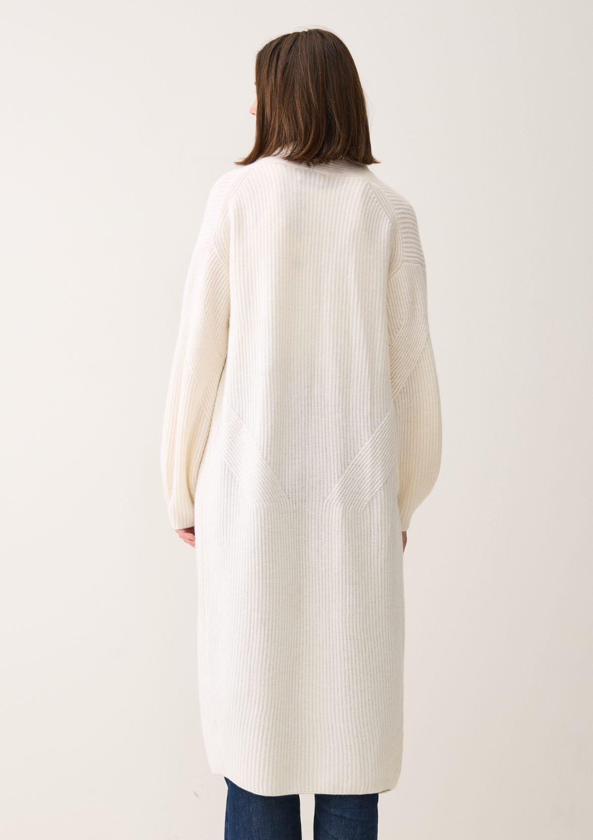 Ribbed Cashmere Coatigan in Snow White