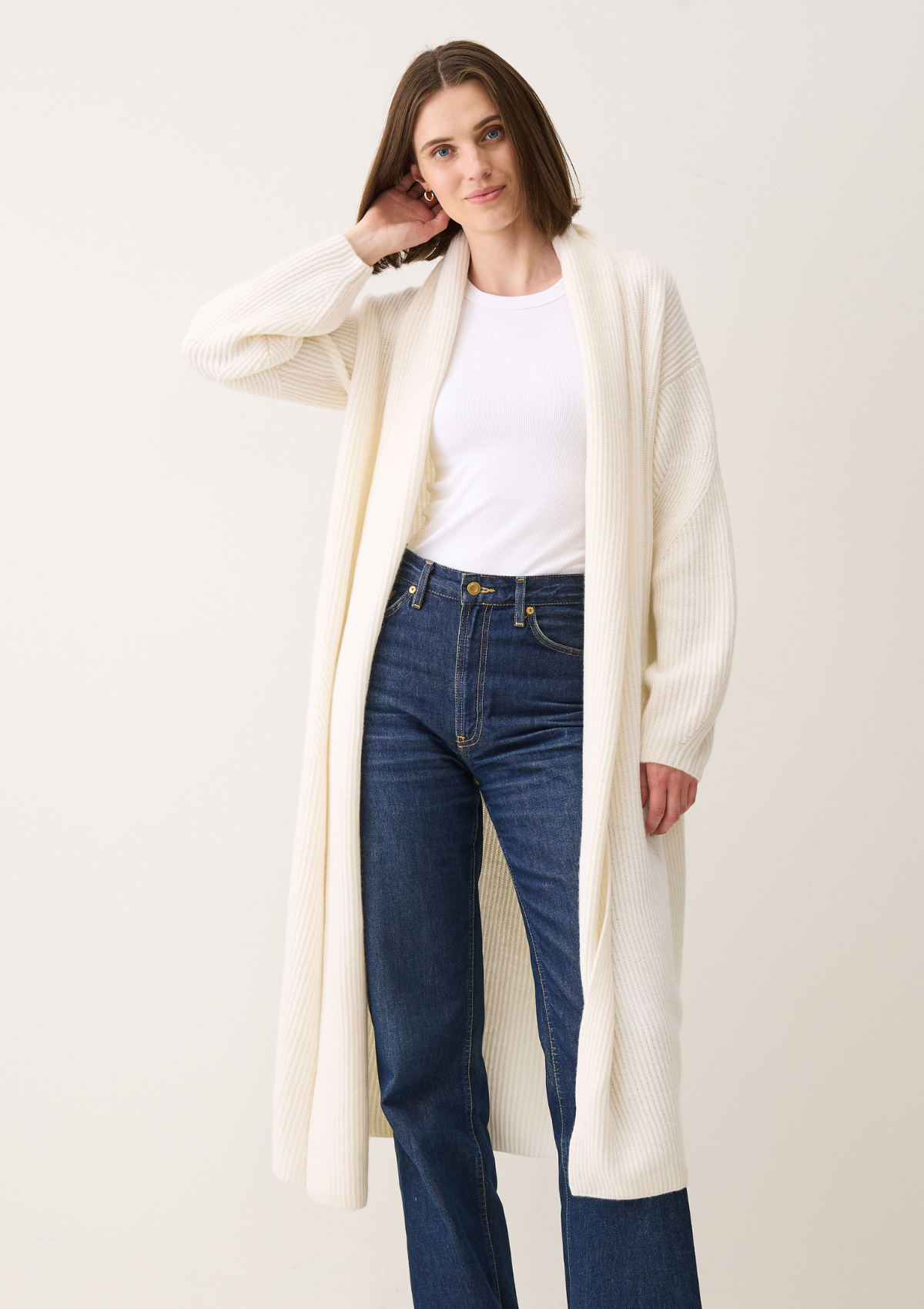 Ribbed Cashmere Coatigan in Snow White