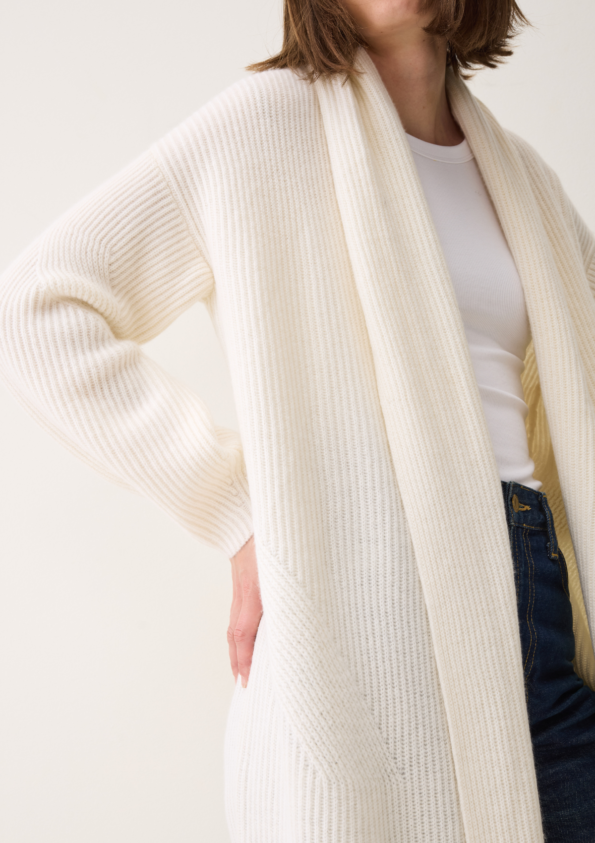 Ribbed Cashmere Coatigan in Snow White