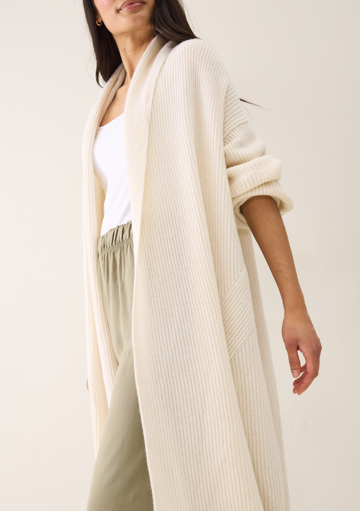 Ribbed Cashmere Coatigan in Snow White