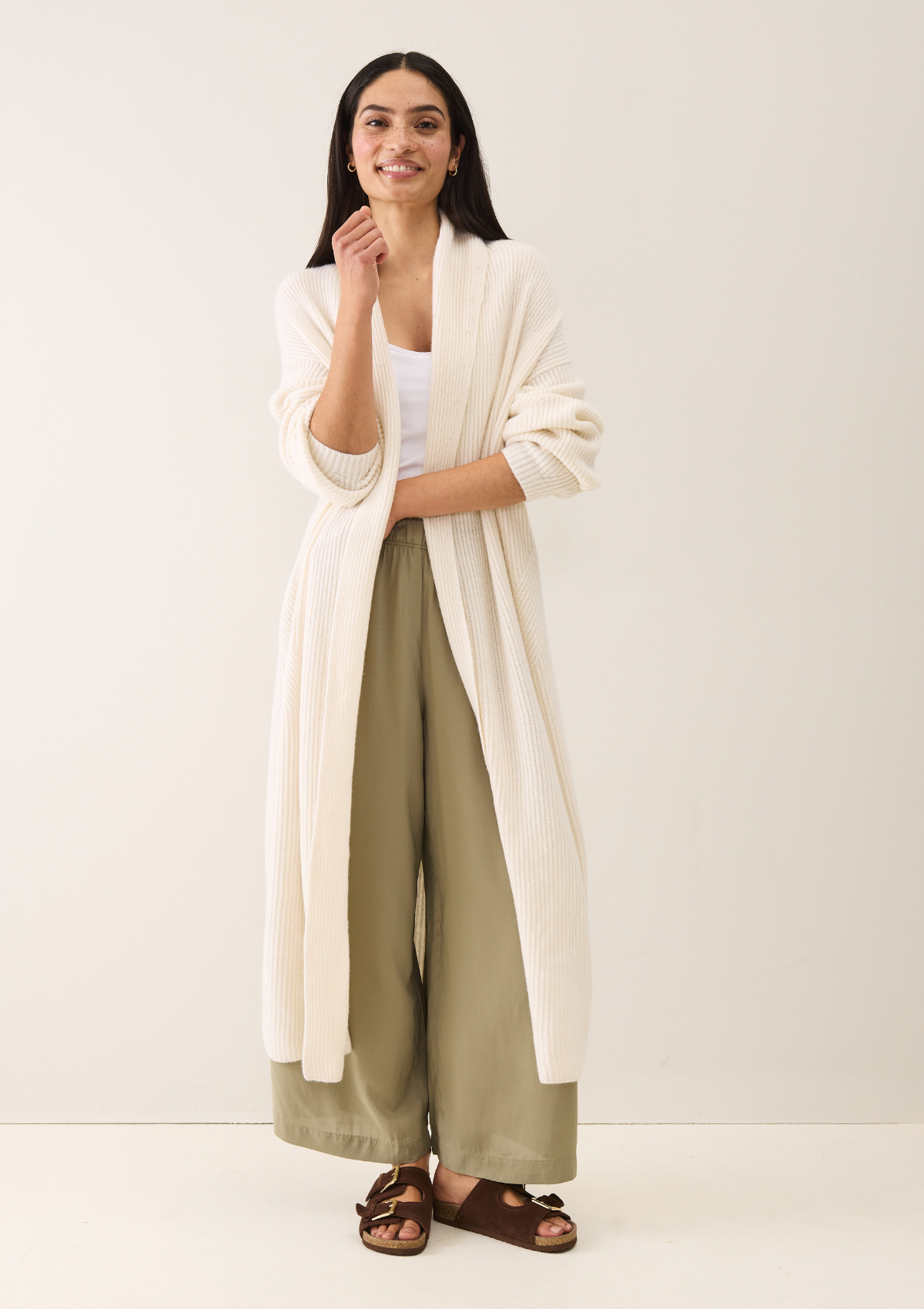 Ribbed Cashmere Coatigan in Snow White