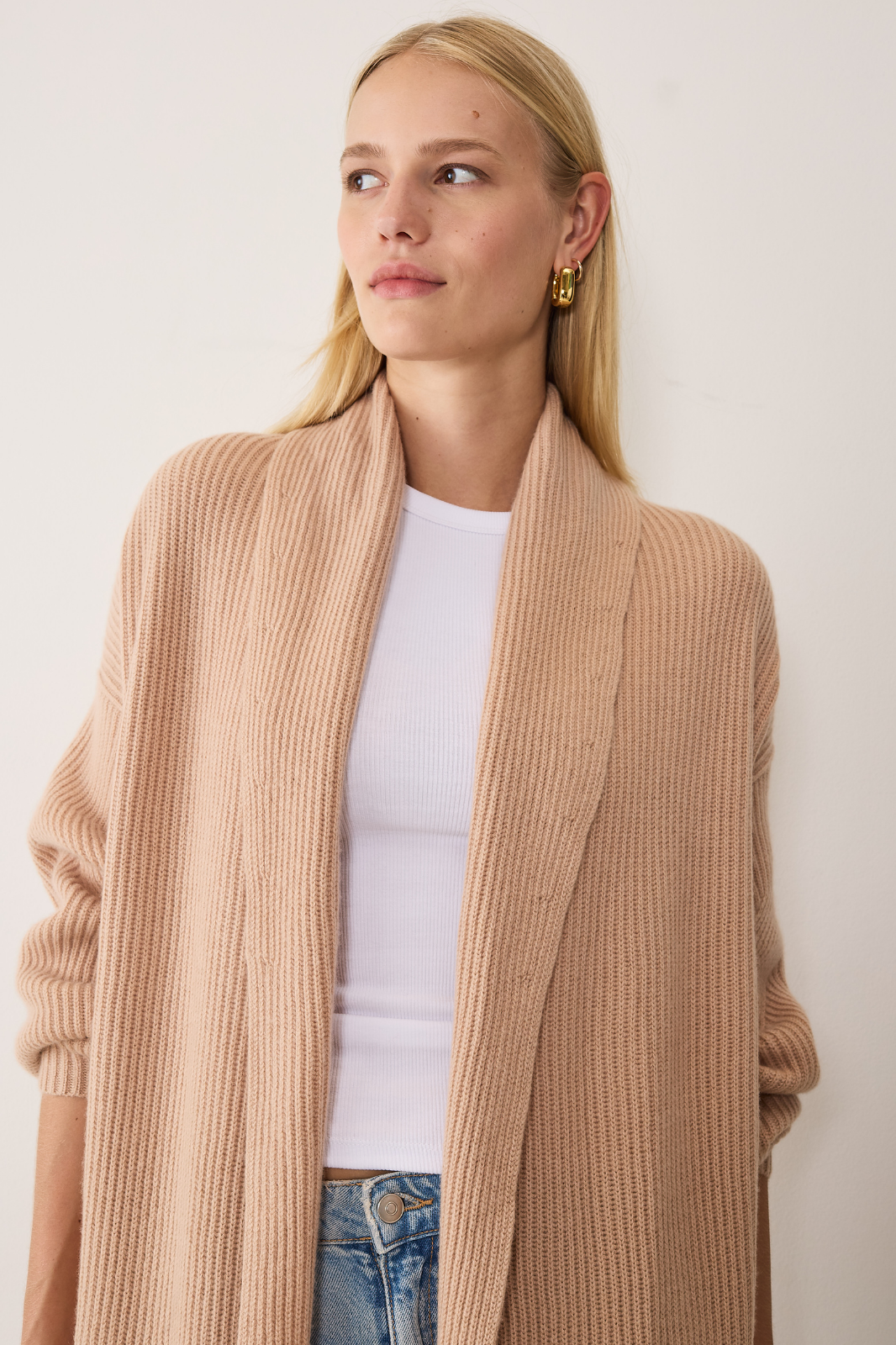 Ribbed Cashmere Coatigan in Toffee