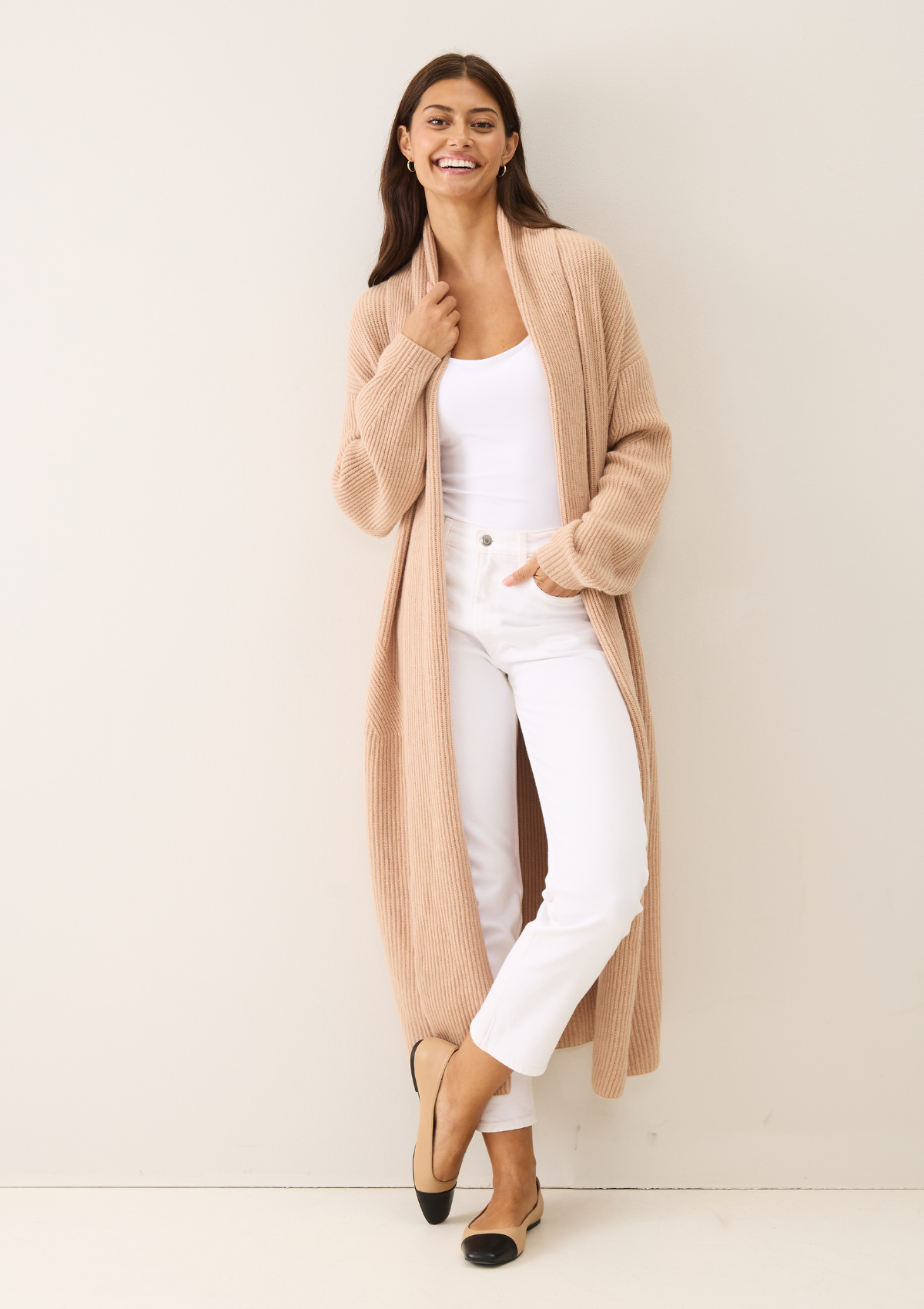 Ribbed Cashmere Coatigan in Toffee