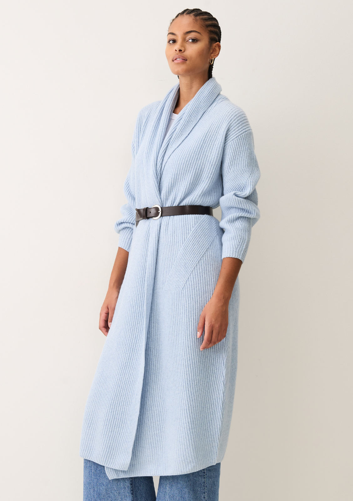 Ribbed Cashmere Coatigan in Skyway Blue