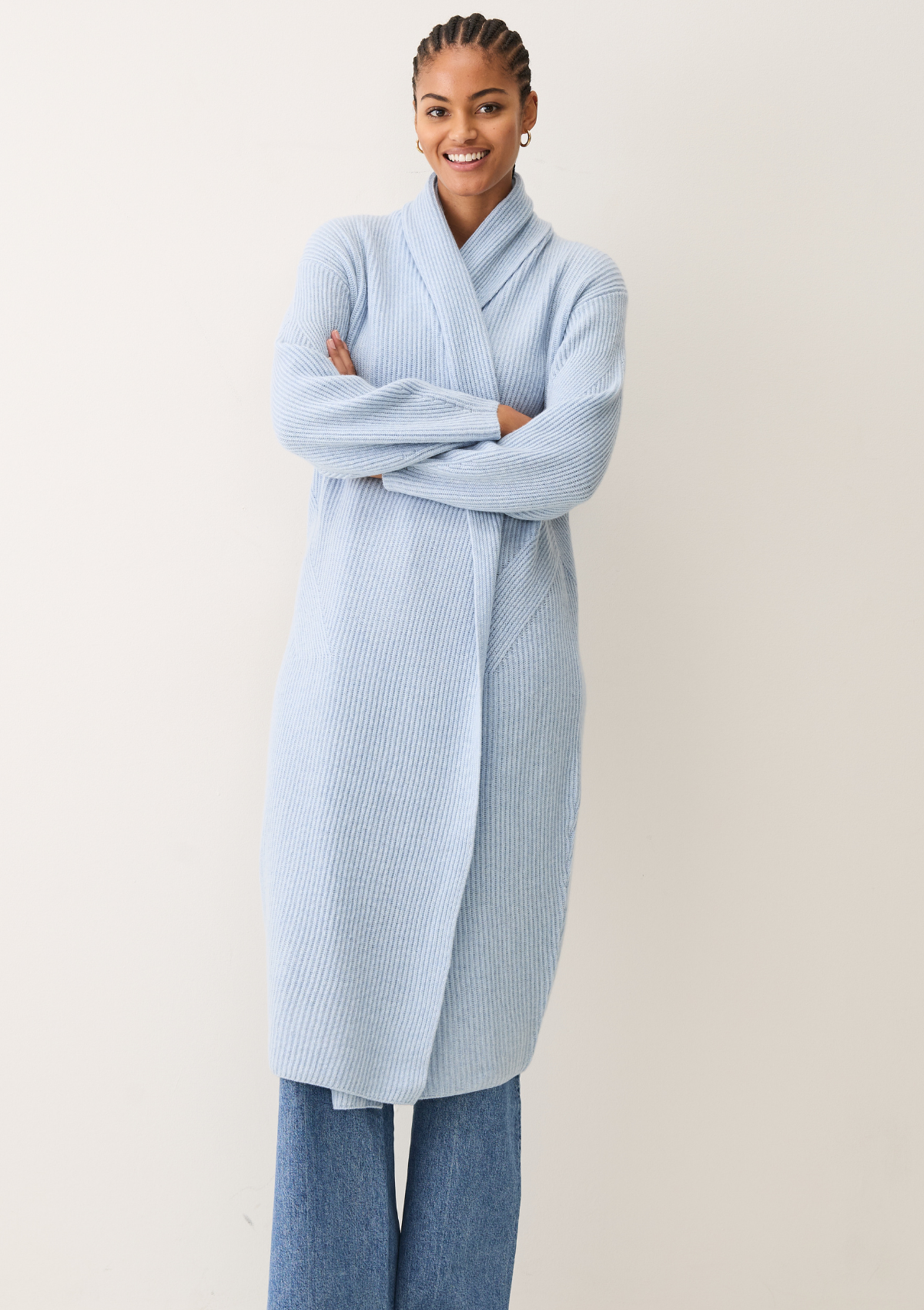 Ribbed Cashmere Coatigan in Skyway Blue