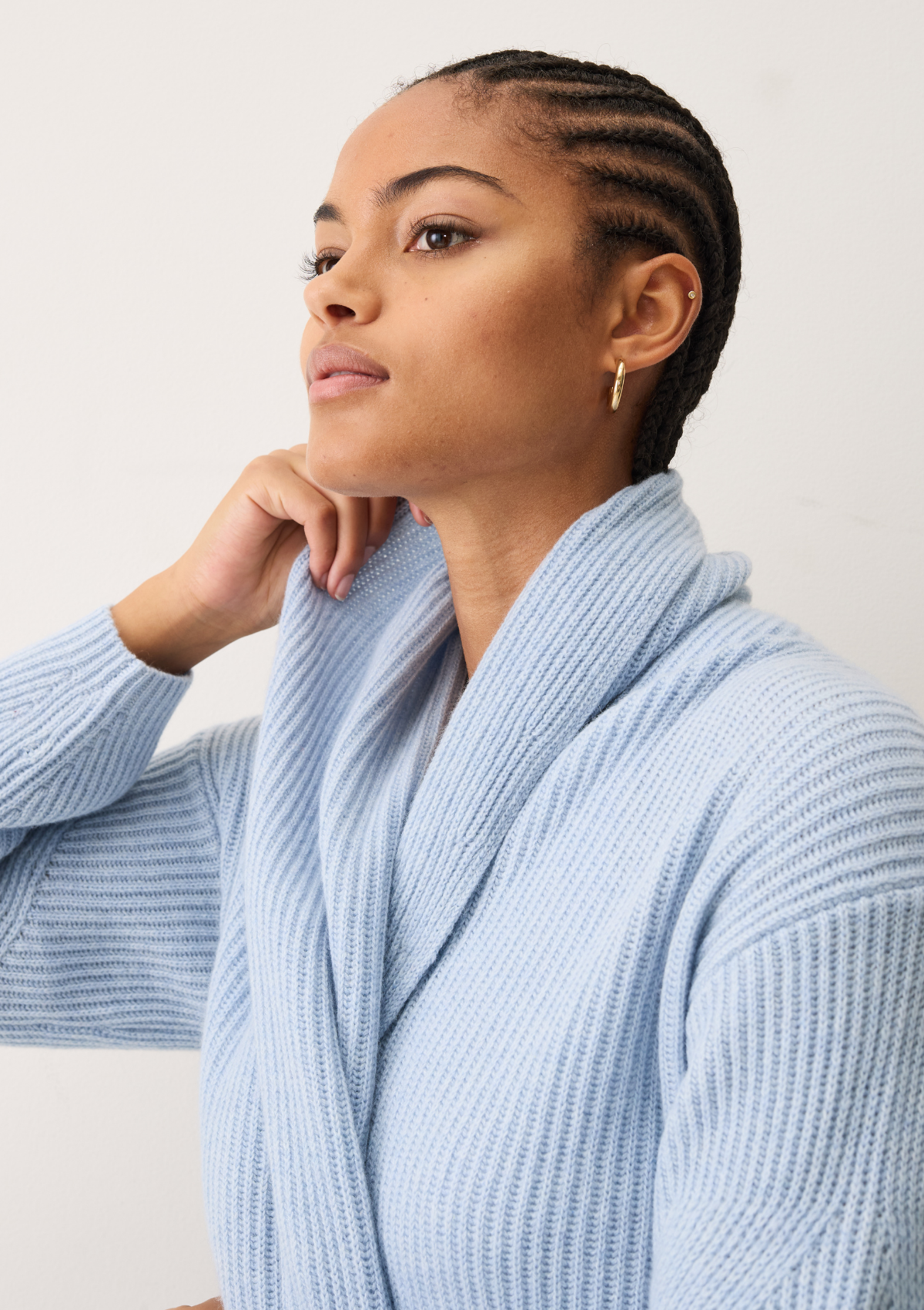 Ribbed Cashmere Coatigan in Skyway Blue