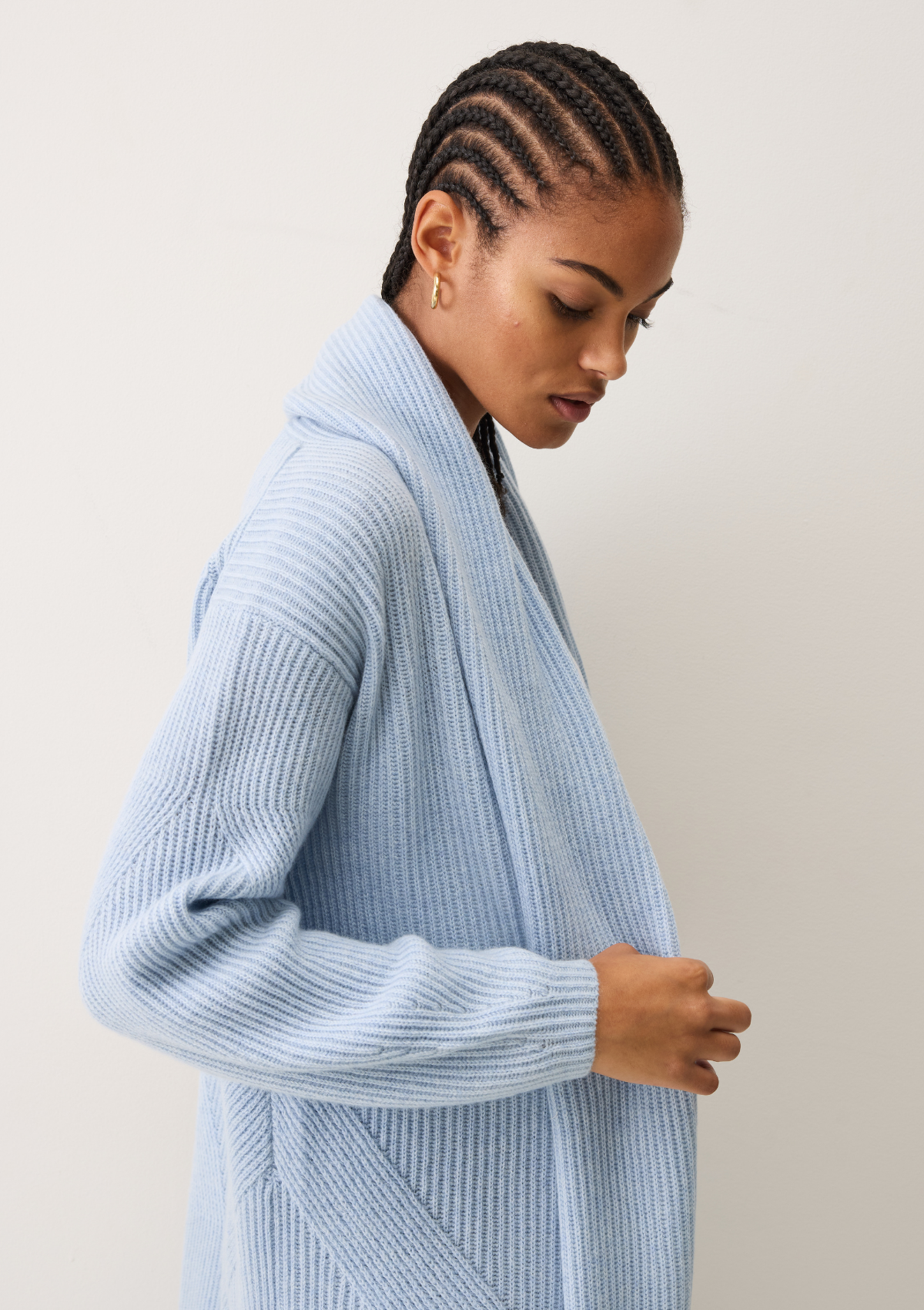 Ribbed Cashmere Coatigan in Skyway Blue