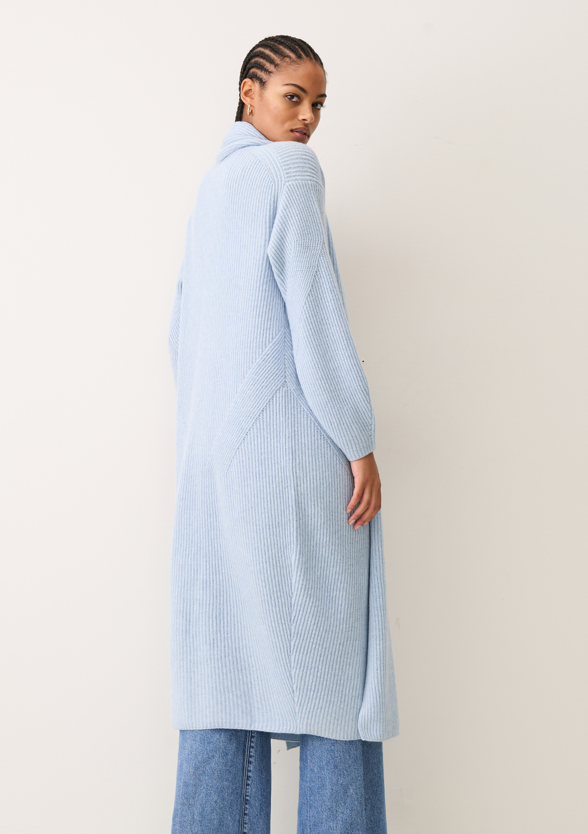 Ribbed Cashmere Coatigan in Skyway Blue