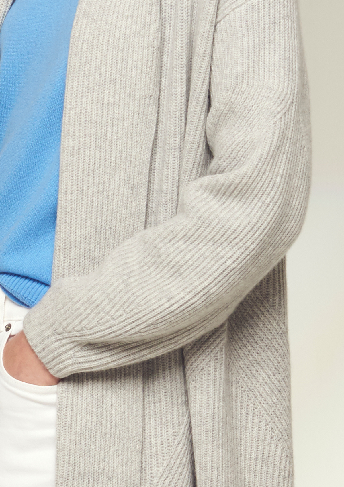 Ribbed Cashmere Coatigan in Foggy Grey