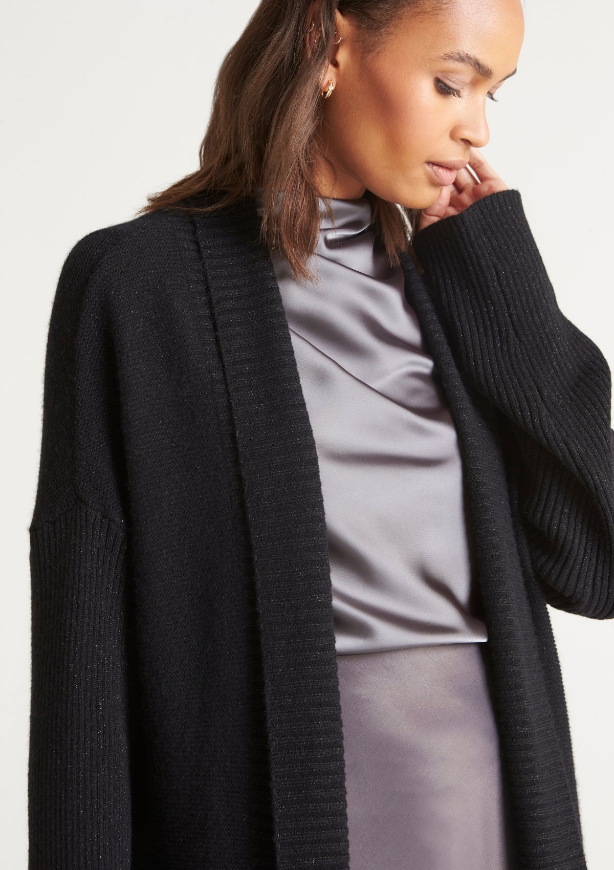 Cashmere Edge To Edge Cardigan in Black Sparkle